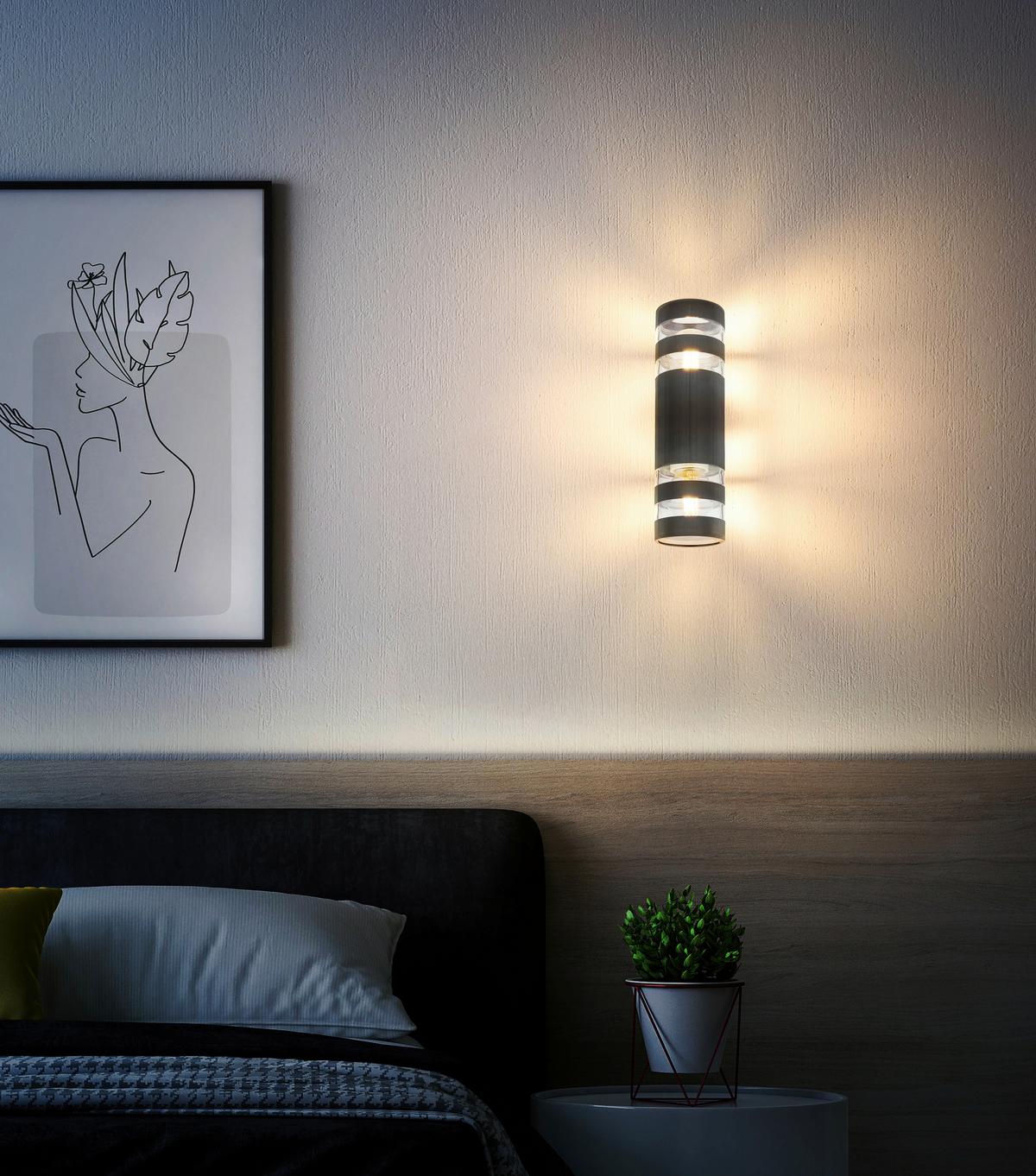 WANDLEUCHTE 78260S HAYES - Klar/Schwarz, Basics, Glas/Kunststoff (22/6,5/6,5cm) - Globo