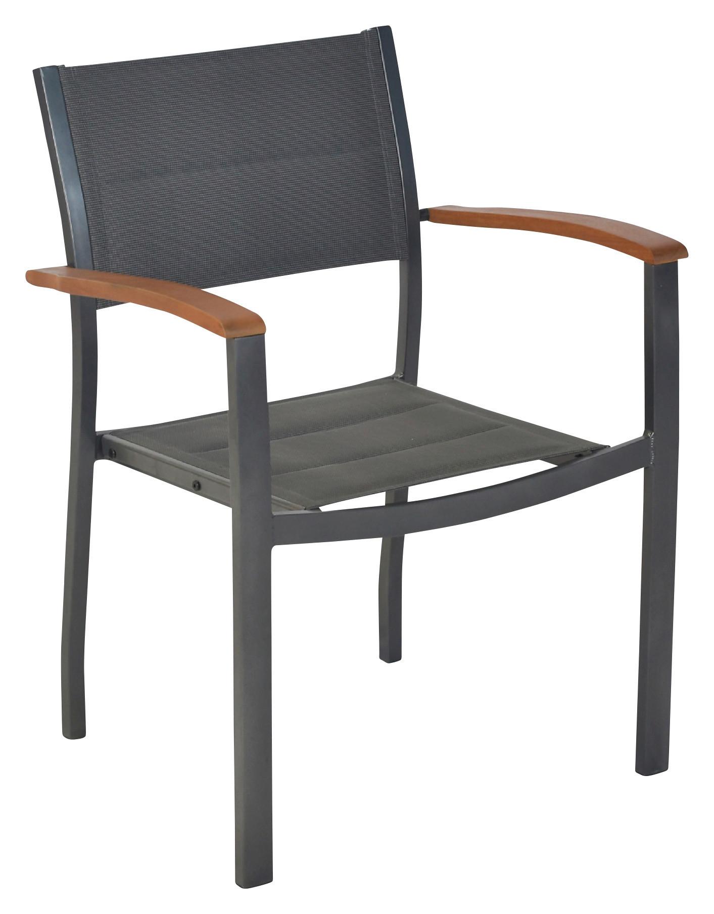 Stapelsessel Paxos ca. 63x84 cm Alu/Akazie massiv - Graphitfarben/Naturfarben, MODERN, Holz/Kunststoff (63/84/54,5cm) - Gardenson