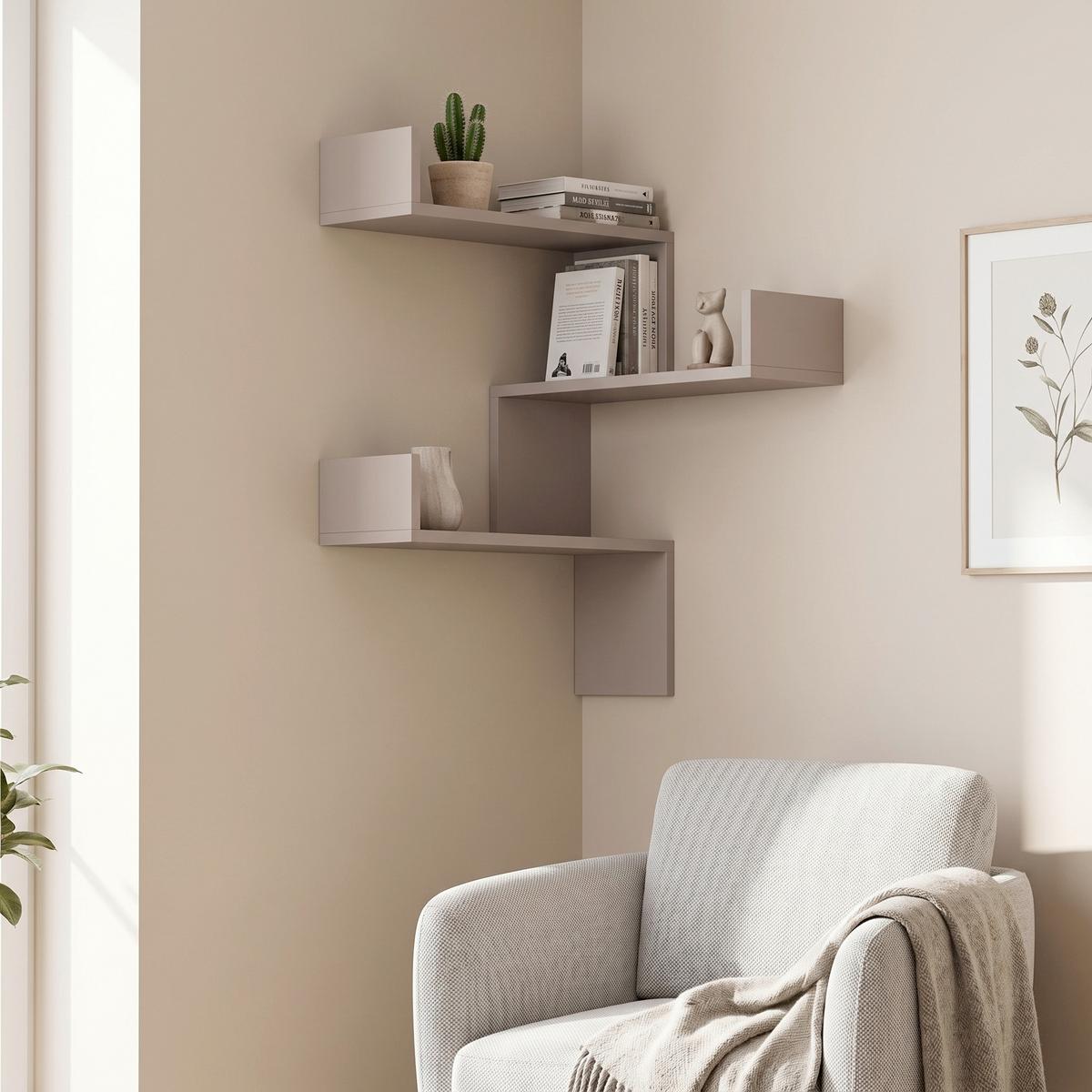 Eckregal LUKSA Beige ca. 60x90x22 cm - Beige, Design, Holzwerkstoff (60/90/22cm) - Livetastic