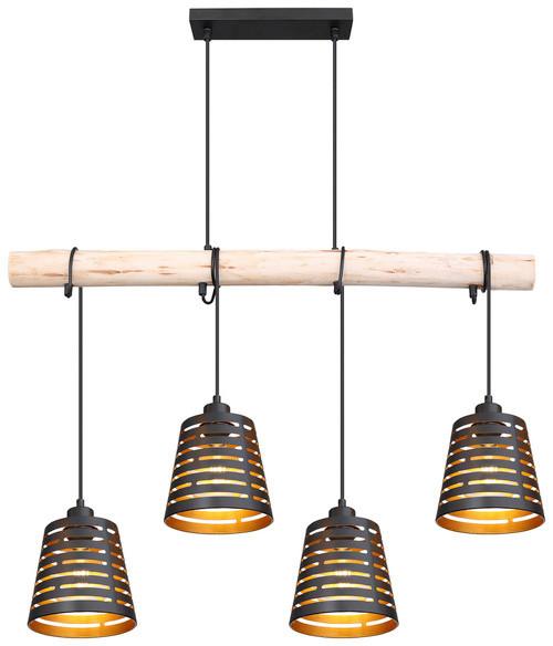 Hängeleuchte Ablona max. 60 Watt - Goldfarben/Schwarz, Natur, Holz/Metall (85/17/120cm) - Globo