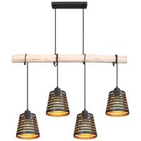Hängeleuchte Ablona max. 60 Watt - Goldfarben/Schwarz, Natur, Holz/Metall (85/17/120cm) - Globo