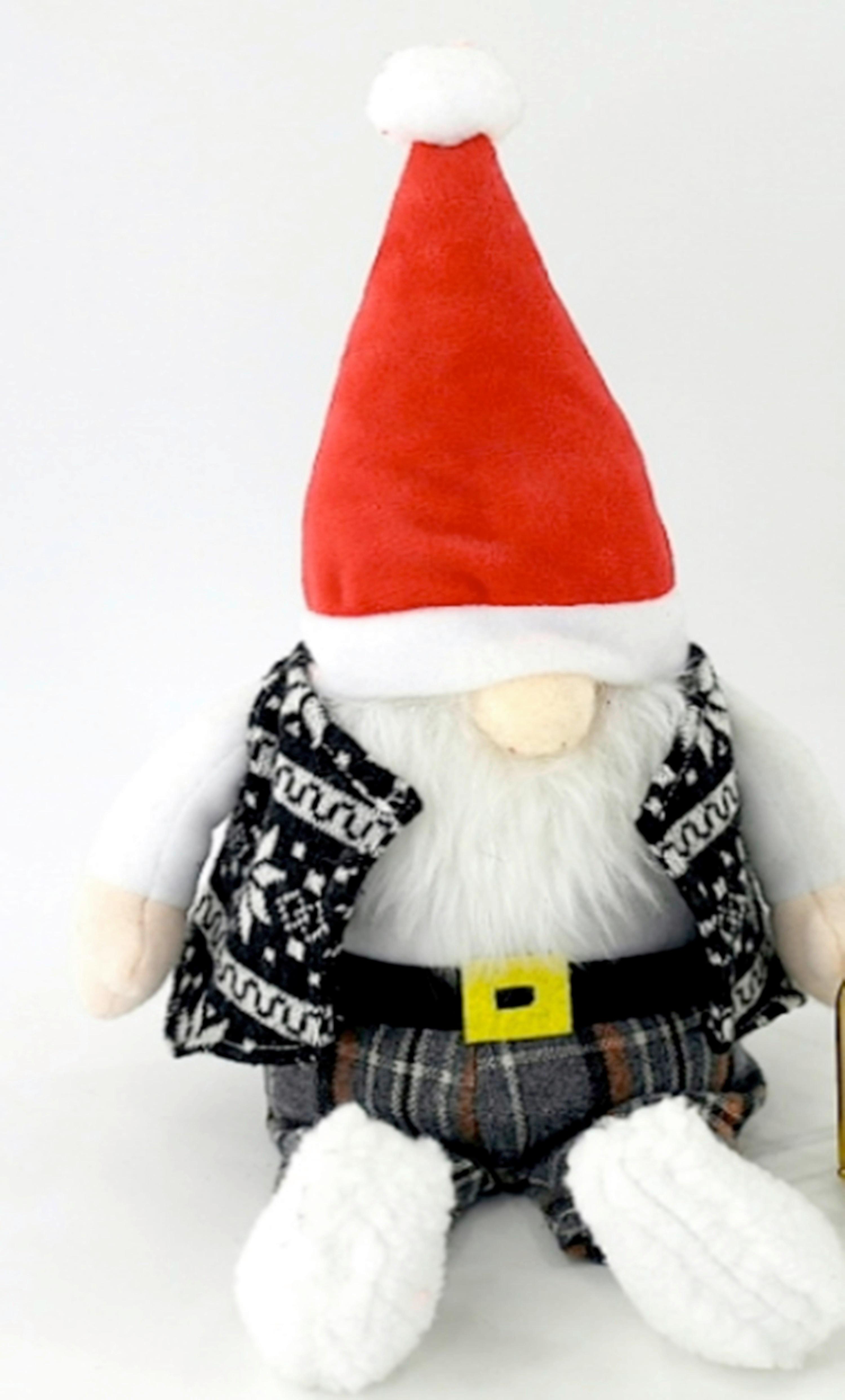 Ajtótámasz Manó - piros/fehér, kő/textil (34,5/16cm)