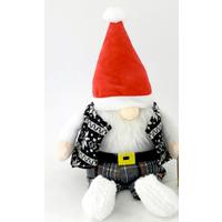 Ajtótámasz Manó - piros/fehér, kő/textil (34,5/16cm)