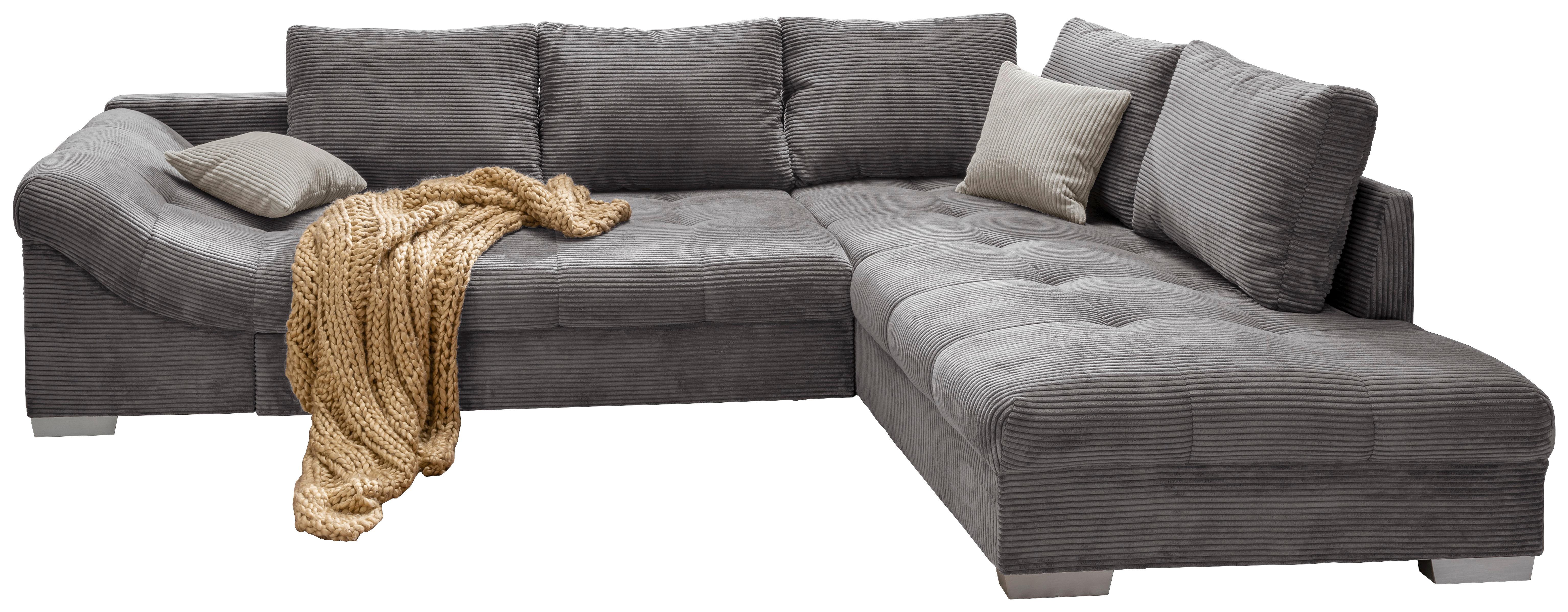 Wohnlandschaft Alvito Grau Cord - Silberfarben/Grau, Design, Holz/Textil (298/202cm) - MID.YOU