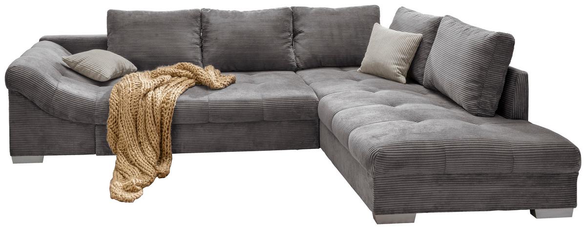 Wohnlandschaft Alvito Grau Cord - Silberfarben/Grau, Design, Holz/Textil (298/202cm) - MID.YOU