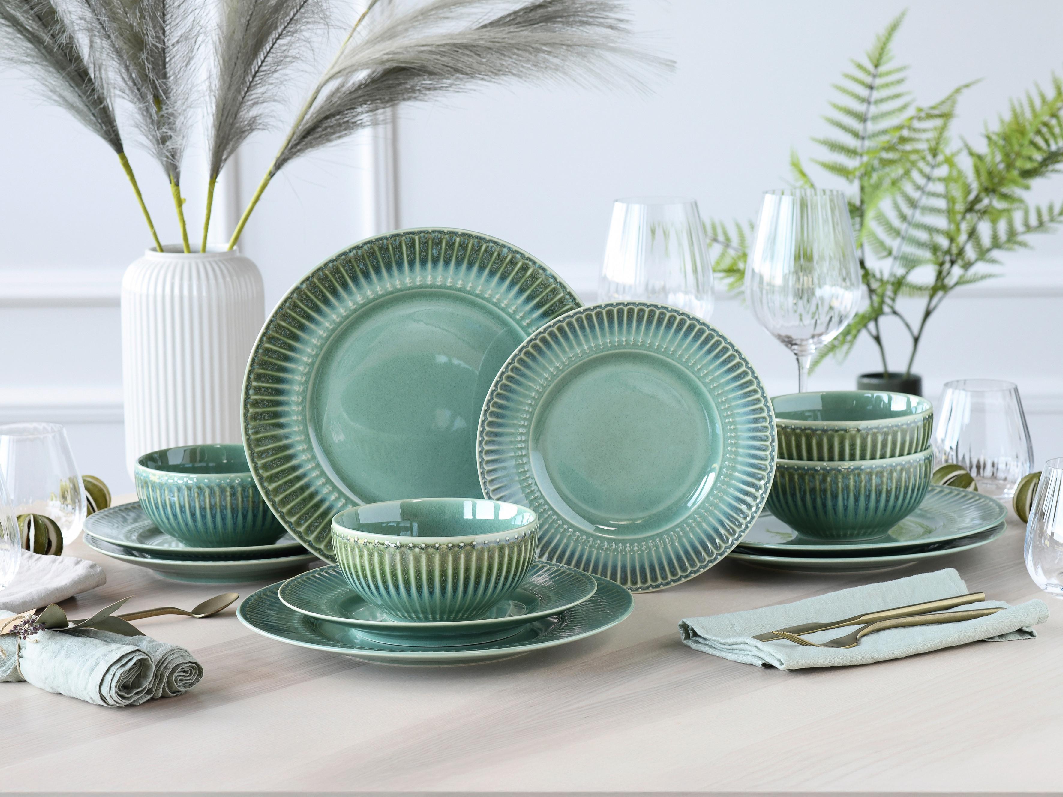Jedilni Servis Celadon Green, 12-Delni - žajbljevo zelena, Basics, keramika - Creatable
