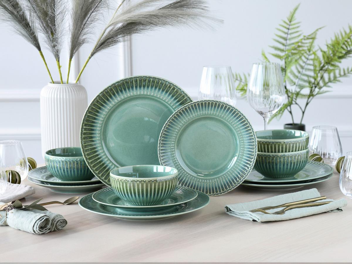 Jedilni Servis Celadon Green, 12-Delni - žajbljevo zelena, Basics, keramika - Creatable