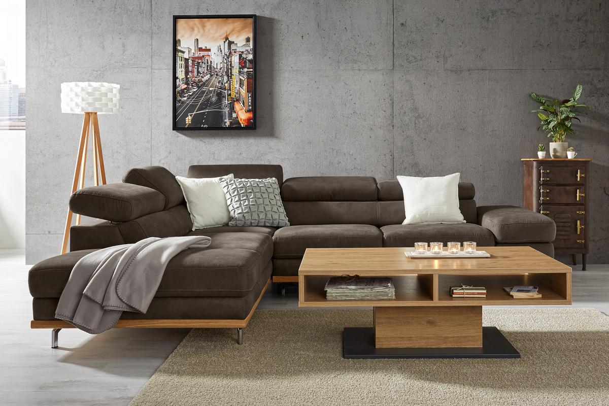 Wohnlandschaft Carmen Graublau - Graublau/Schwarz, MODERN, Leder/Holz (292/72/226cm) - Premium Living