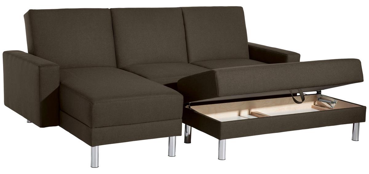 ECKSCHLAFSOFA JUST FASHION - Chromfarben/Braun, KONVENTIONELL, Textil/Metall (152/230cm) - Max Winzer