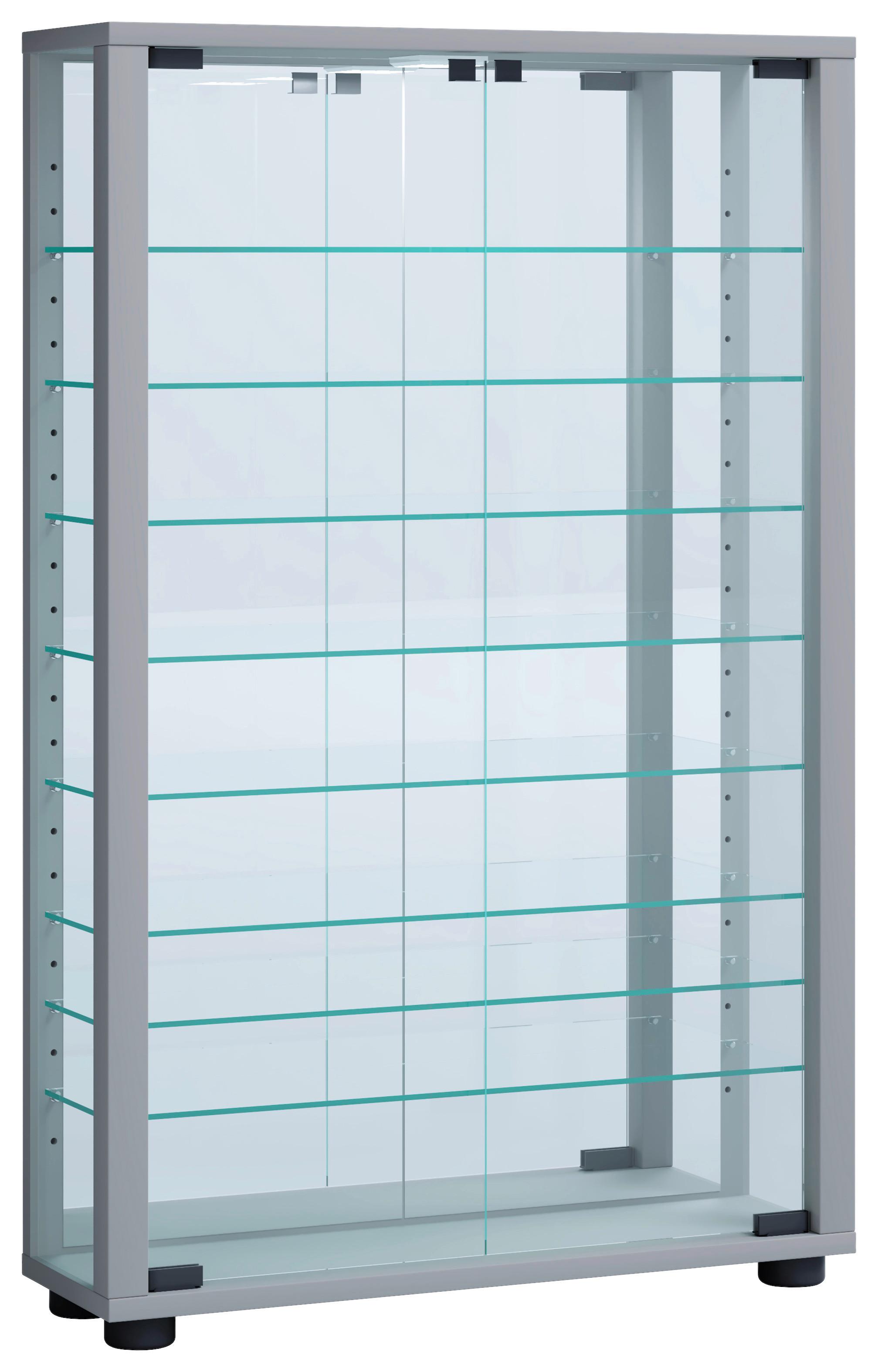 Hängevitrine Vitrosa ca. 59x91x18 cm Silberfarben - Silberfarben/Schwarz, MODERN, Glas/Holzwerkstoff (59/91,3/18cm) - MID.YOU