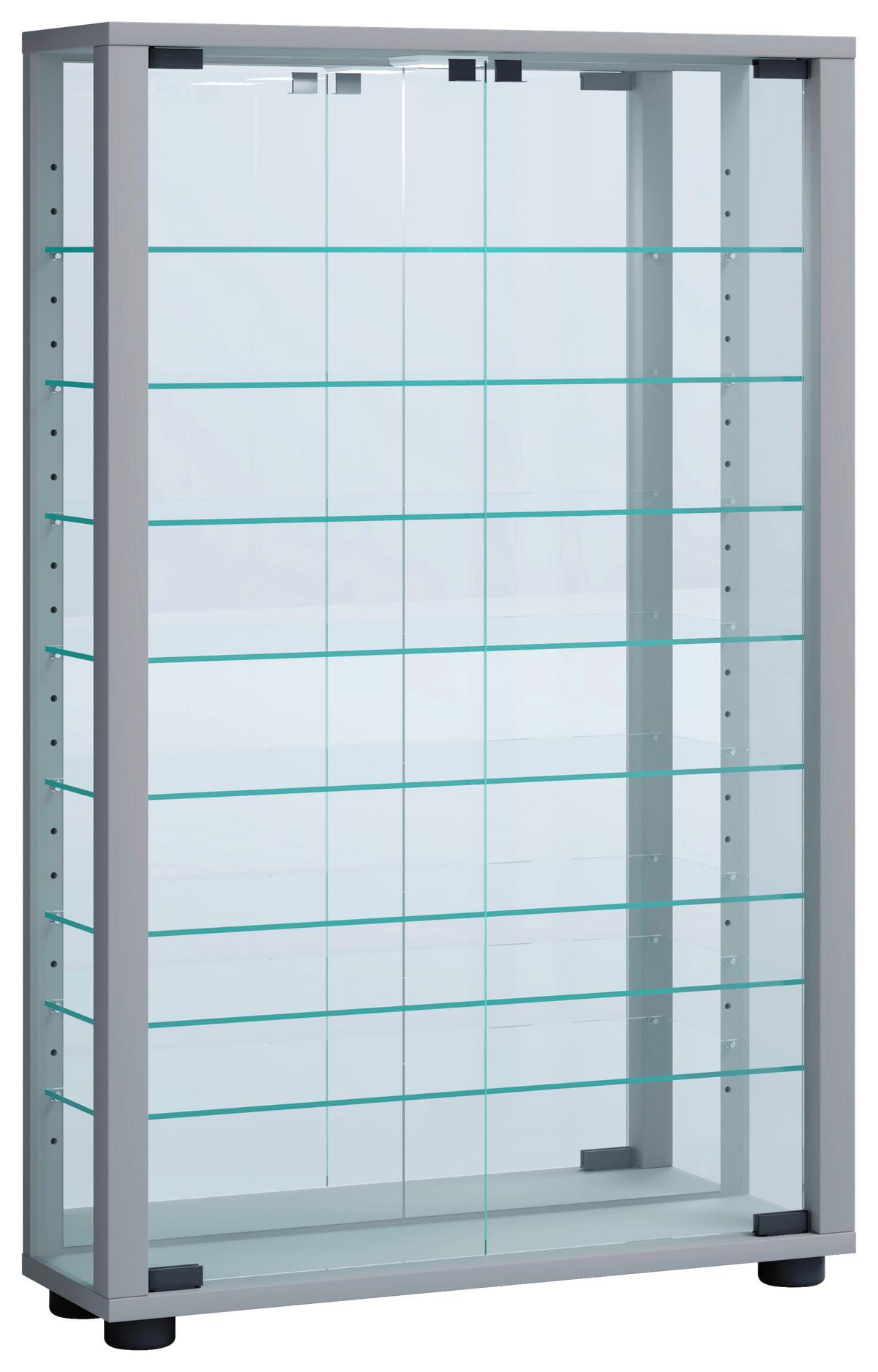 Hängevitrine Vitrosa ca. 59x91x18 cm Silberfarben - Silberfarben/Schwarz, MODERN, Glas/Holzwerkstoff (59/91,3/18cm) - MID.YOU