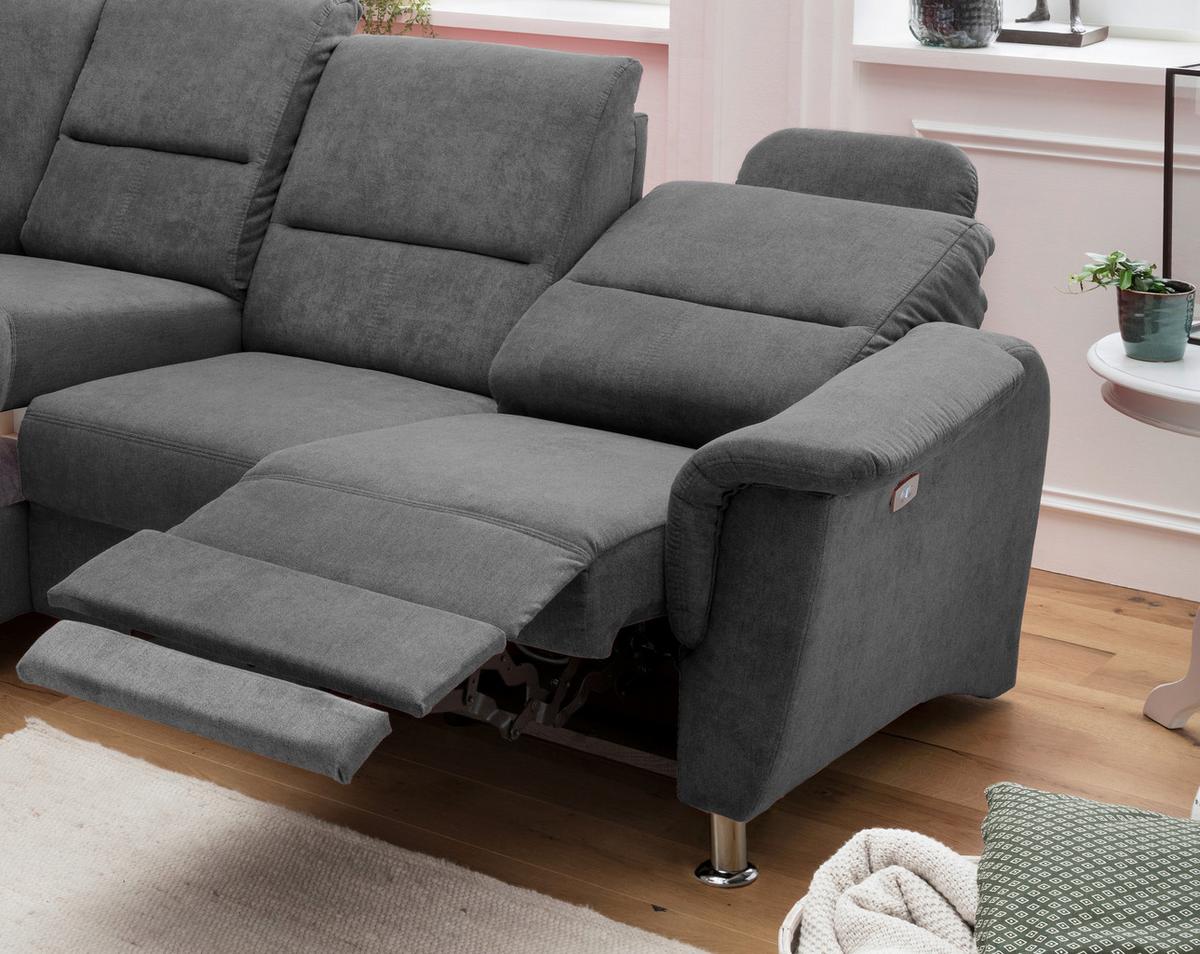 Wohnlandschaft Parole Anthrazit Mikrofaser - Chromfarben/Anthrazit, KONVENTIONELL, Textil/Metall (231/45/55cm) - Livetastic