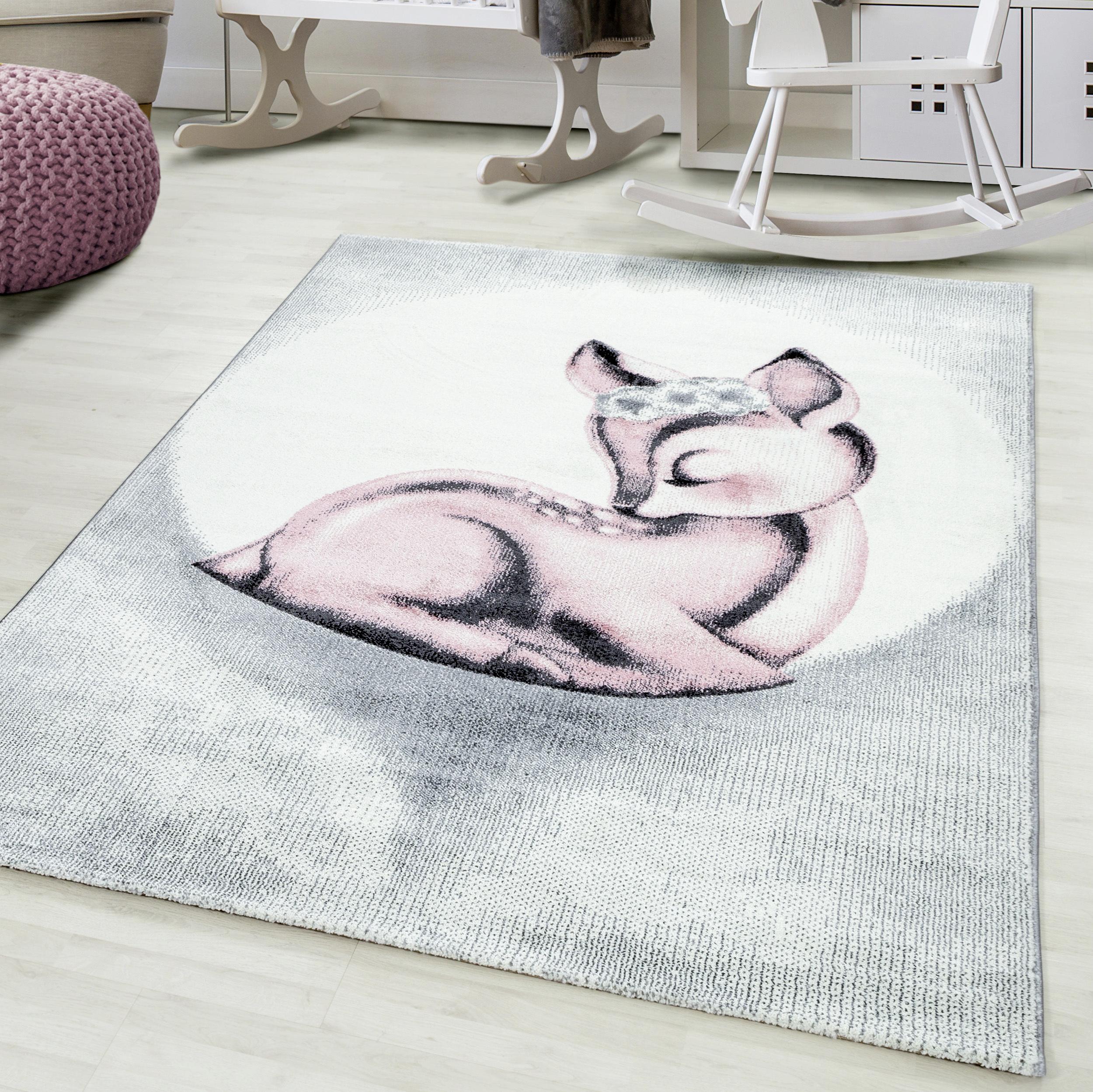 Kinderteppich Bambi Rosa ca. 160x230 cm - Hellrosa/Hellgrau, Trend, Textil (160/230cm)