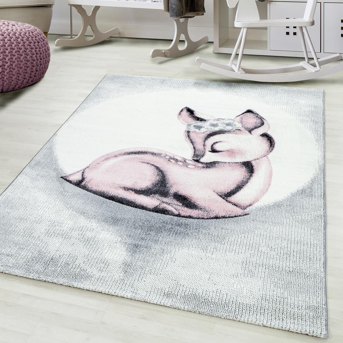 Kinderteppich Bambi Rosa ca. 160x230 cm - Hellrosa/Hellgrau, Trend, Textil (160/230cm)