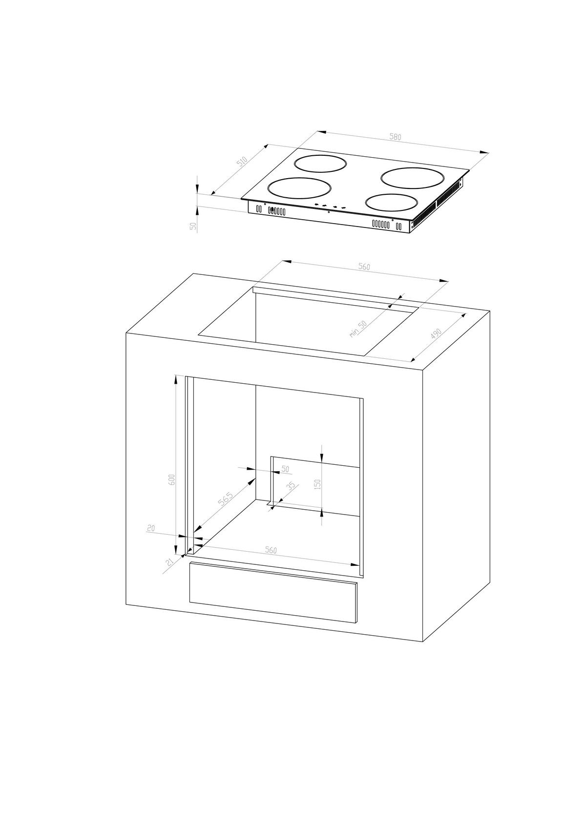 Herdset WMOC 80 Schwarz - Schwarz, KONVENTIONELL, Glas/Metall (59,5/59,5/55cm) - Wolkenstein