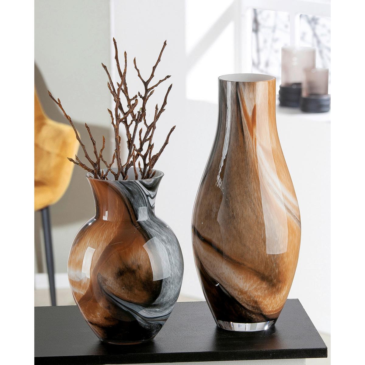 Vase Dunkelbraun/Hellbraun - Hellbraun/Dunkelgrau, Basics, Glas (18,5/25/18,5cm)