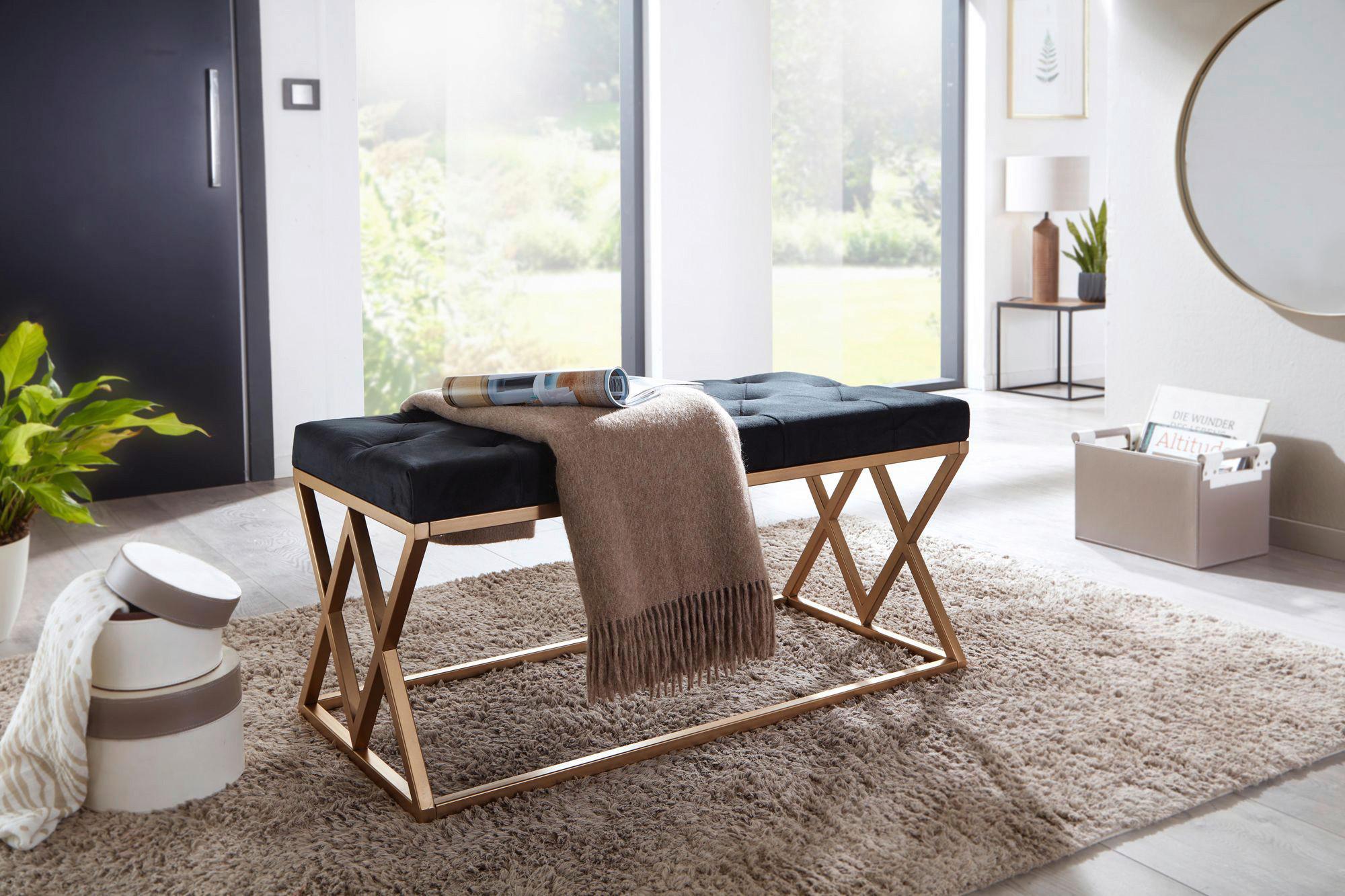Klop Wohnling - zlate barve/črna, Design, kovina/tekstil (90/46/44cm) - MID.YOU