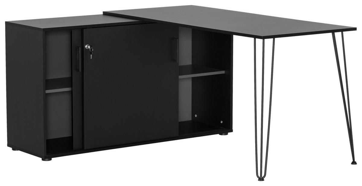 Eckschreibtisch Ekko Schwarz - Schwarz, MODERN, Holzwerkstoff/Metall (145/129,5/73,8cm) - MID.YOU