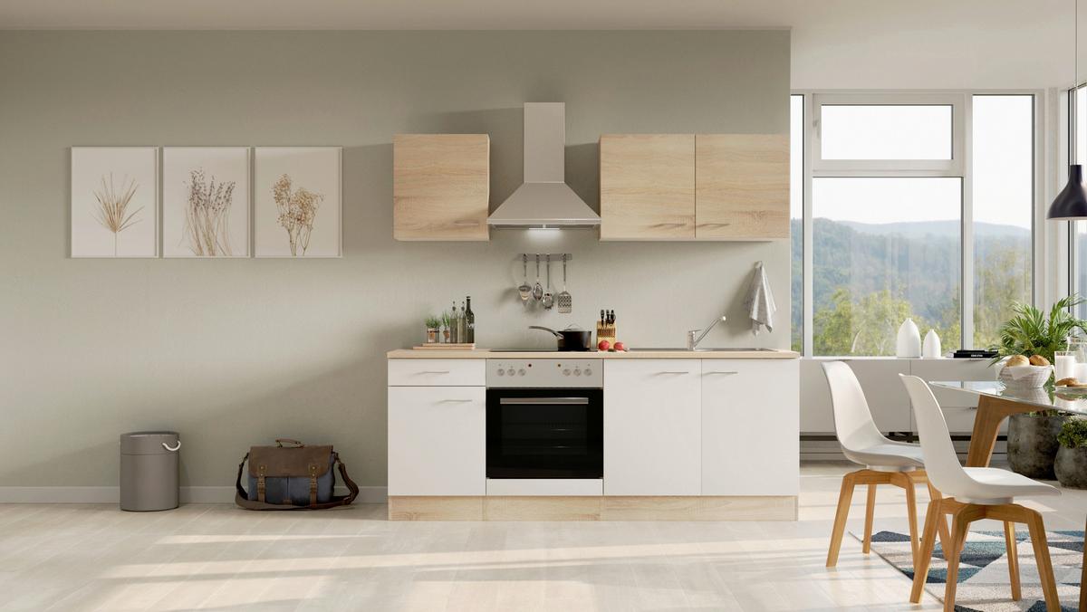Kuhinjski Blok Z Aparati Samoa, Bela, Barva Hrasta - bela/barve aluminija, Moderno, umetna masa/leseni material (210cm) - FlexWell