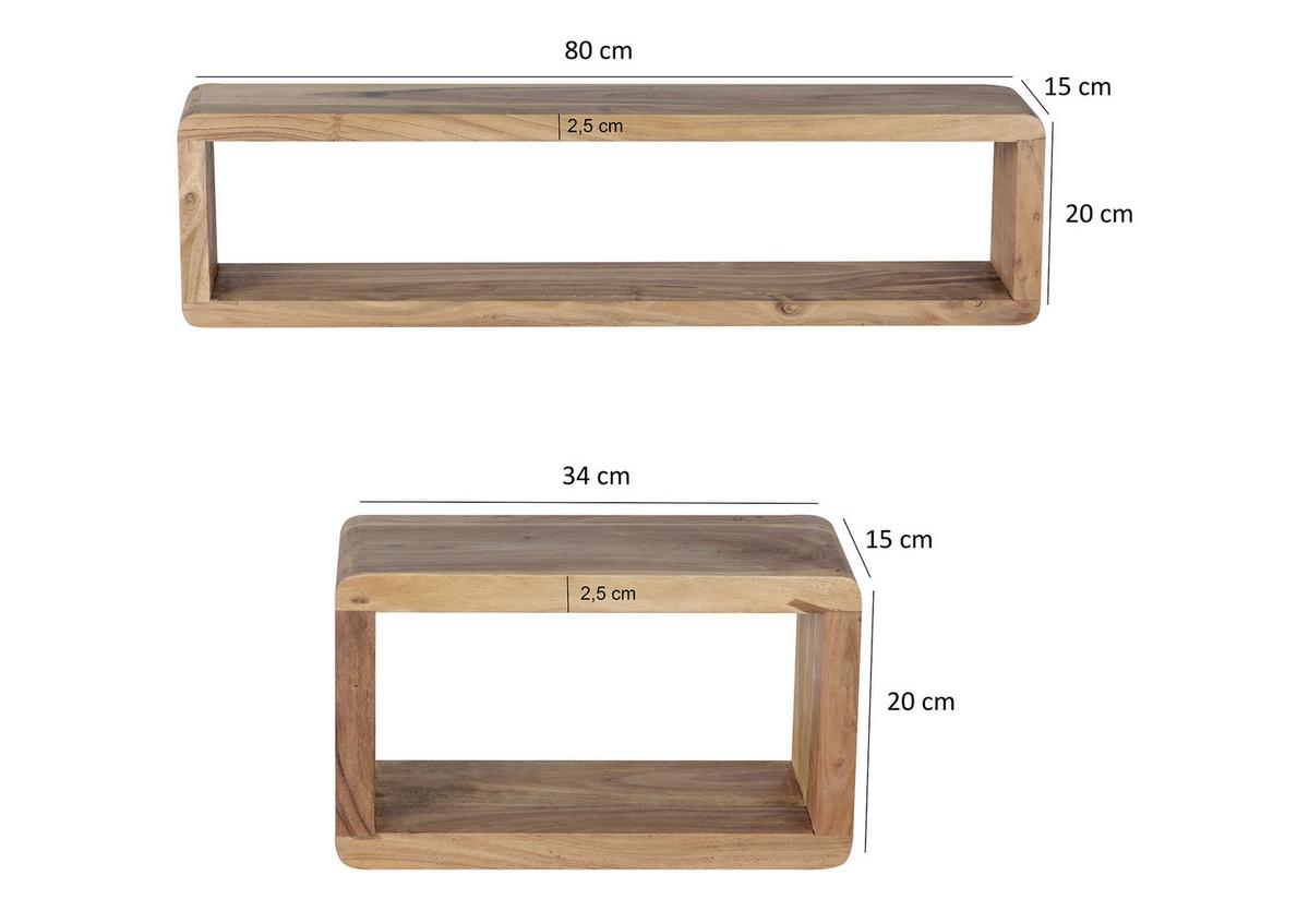 Wandregalset "Boha", 3-er Set, aus Akazie - Akaziefarben, KONVENTIONELL, Holz (80/20/15cm) - MID.YOU