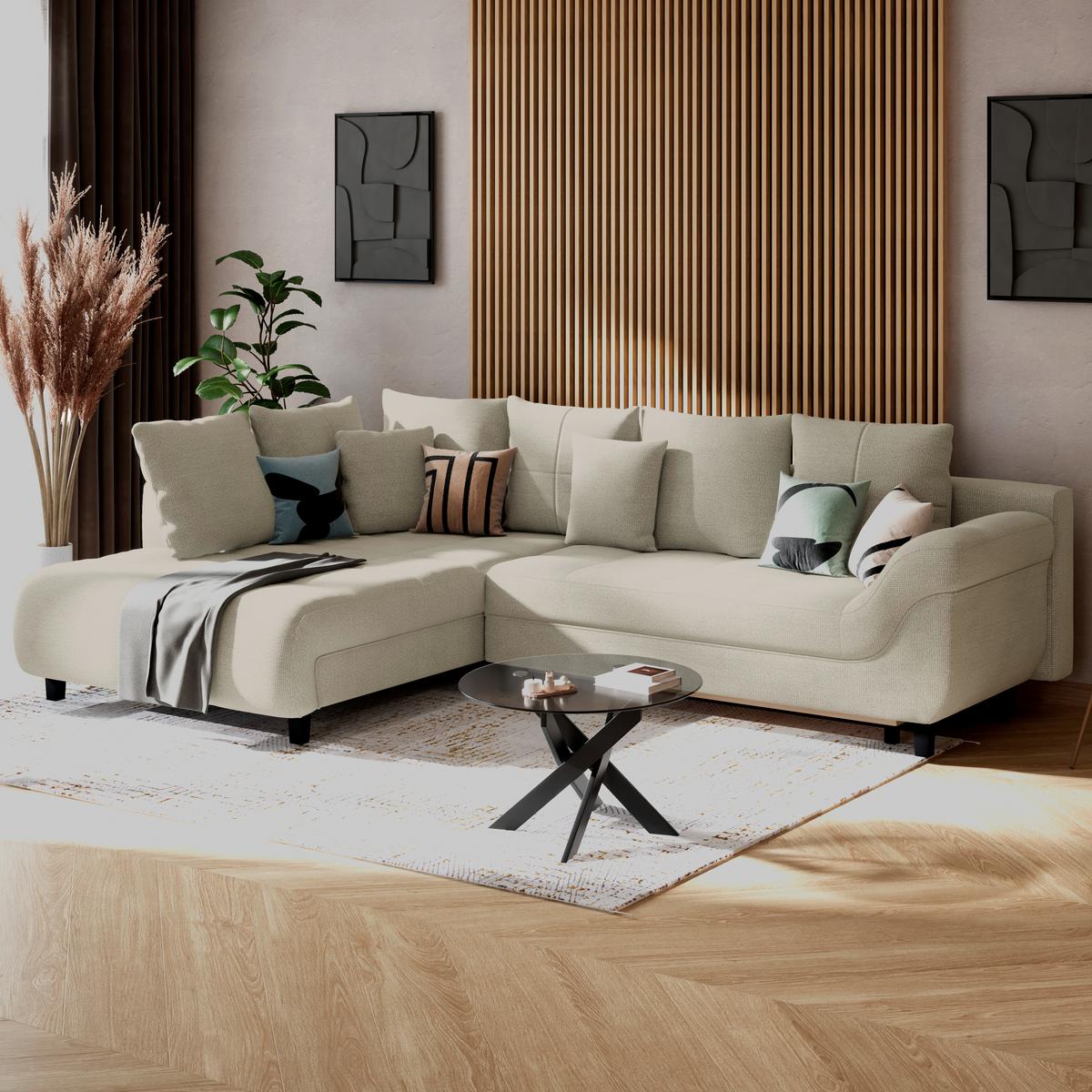 Kutna Garnitura Mendoza - svijetlo siva/crna, Konvencionalno, tekstil (197/309cm) - Modern Living