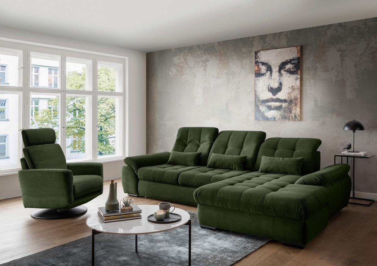 Ecksofa mit Bettkasten Rigatti ca. 314x184 cm Dunkelgrün - Dunkelgrün/Schwarz, MODERN, Textil/Metall (314/184cm) - Livetastic