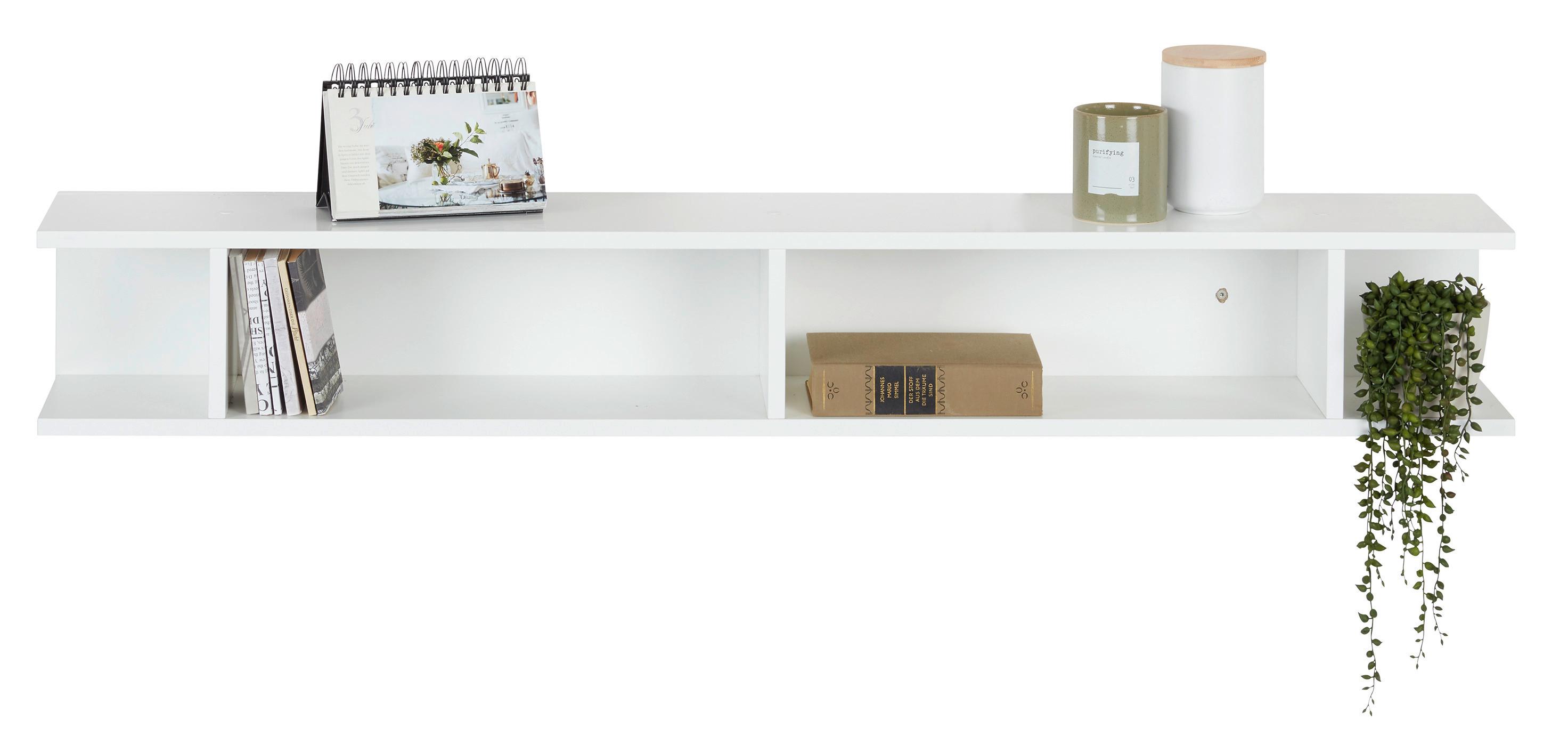 Wandregal Bani in Weiß Hochglanz - Weiß Hochglanz, MODERN, Holzwerkstoff (138/19/21cm) - Mömax