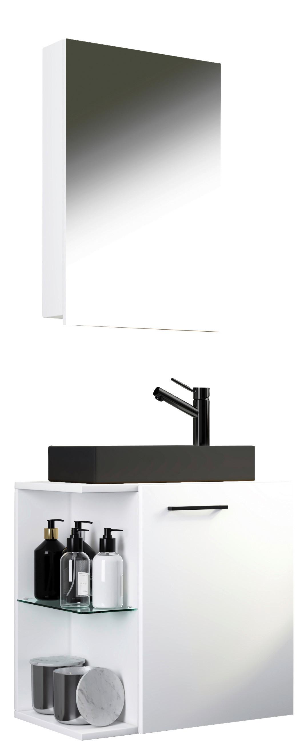Kopalnica Za Goste Hausa, Bela, 3-Delno - srebrne barve/črna, Moderno, kovina/steklo (52cm) - MID.YOU