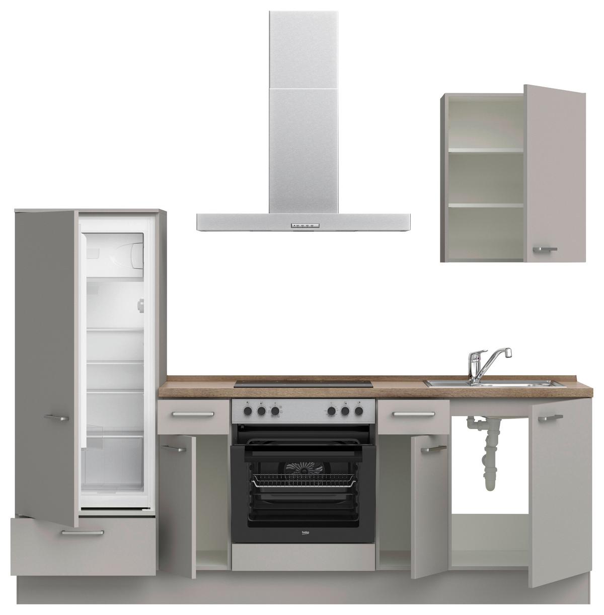 Küchenblock Touch Low m. Geräten Grau - Eiche dunkel/Edelstahlfarben, MODERN, Holzwerkstoff/Metall (240cm) - Nobilia