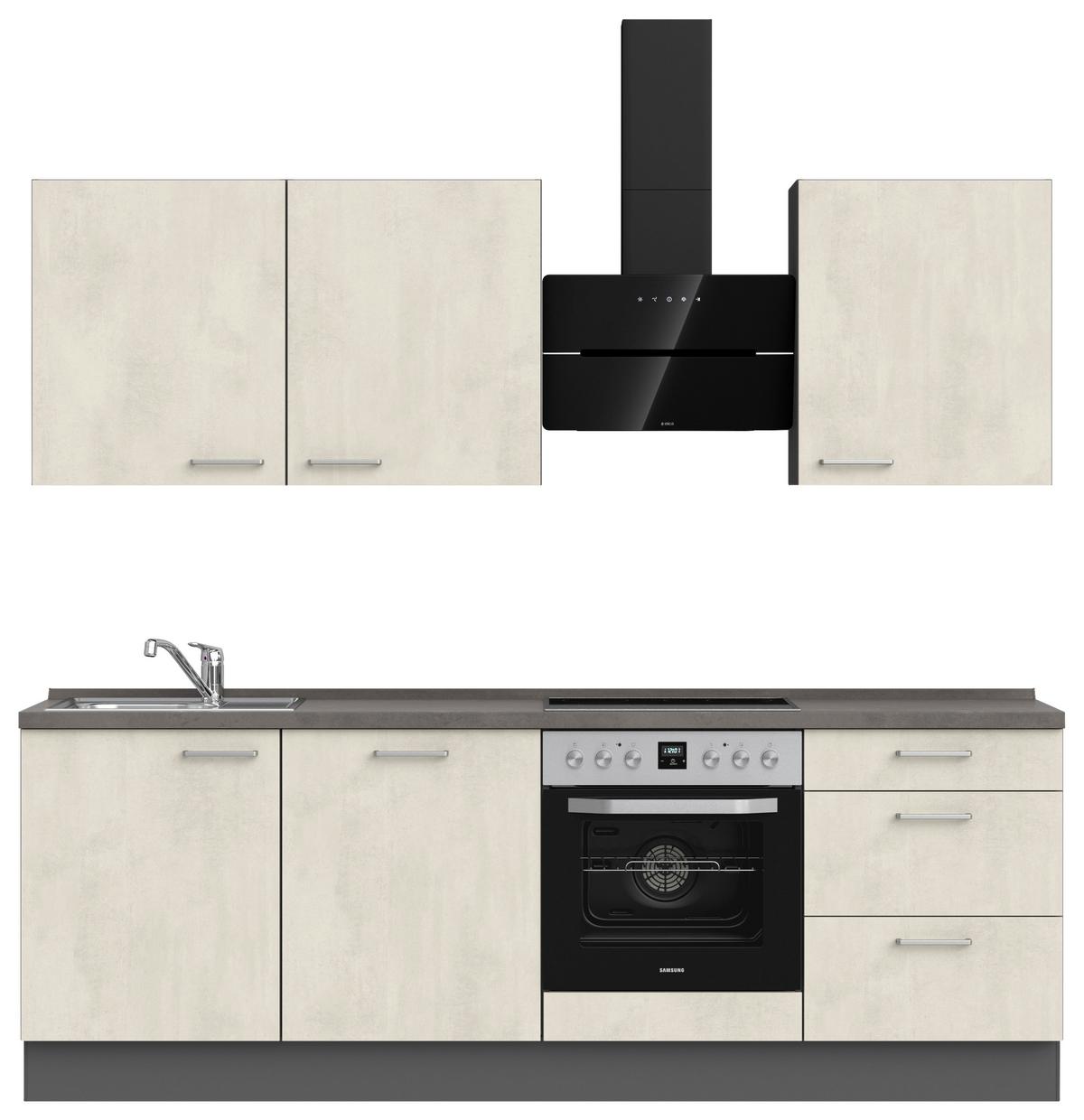 Küchenblock Riva High m. Geräten Weiß - Schieferfarben/Edelstahlfarben, MODERN, Holzwerkstoff/Metall (240cm) - Nobilia