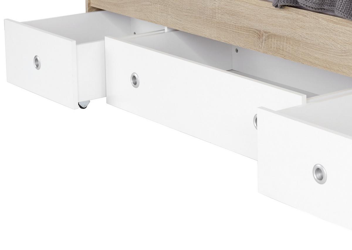 Stauraumbett Wiki ca. 204x95 cm Weiß/Eiche - Weiß/Sonoma Eiche, KONVENTIONELL, Holzwerkstoff (90/200cm) - MID.YOU