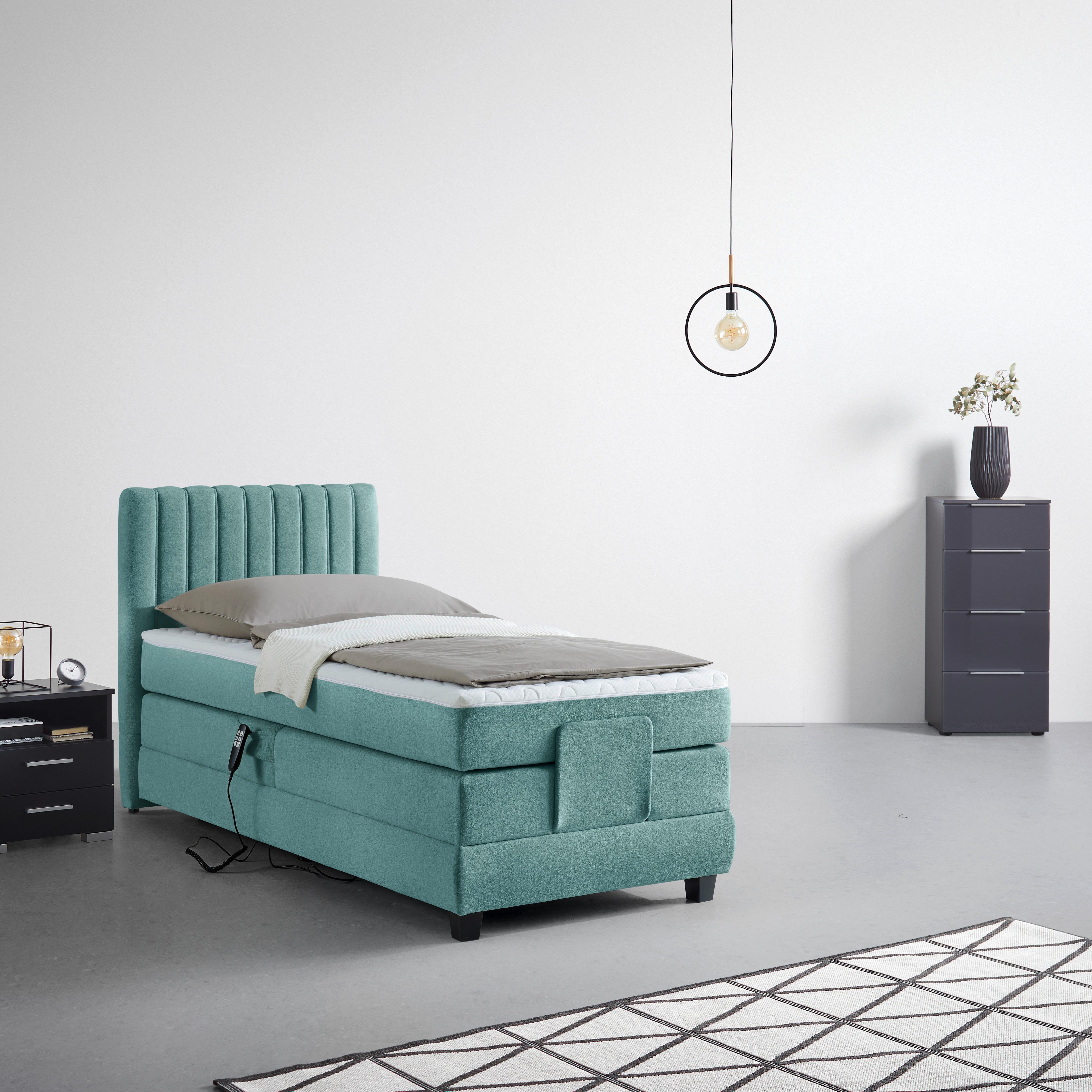 Boxspringbett Dixon Türkis ca. 90x200cm - Türkis/Schwarz, Konventionell, Holz/Holzwerkstoff (90/200cm) - Premium Living