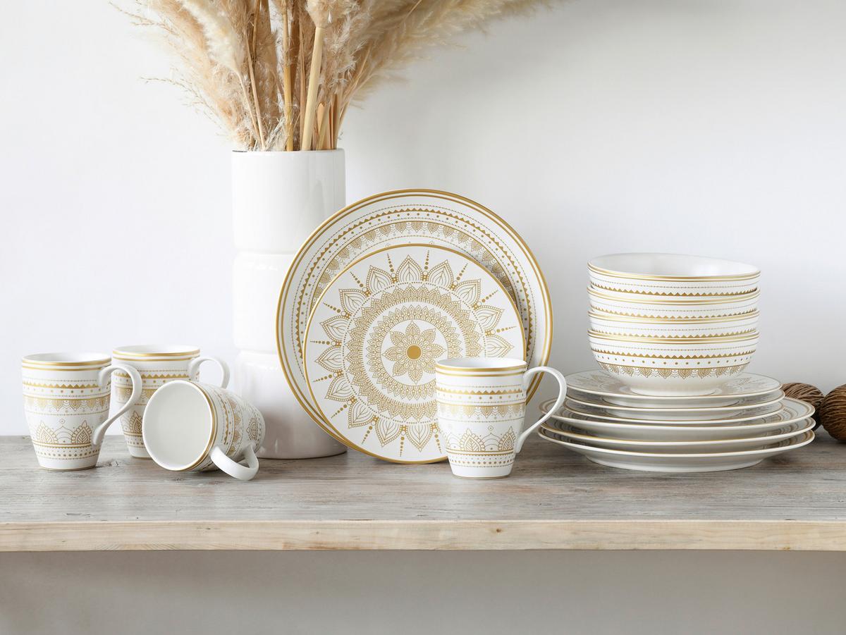 Kombinirani Servis Mandala, 16-Delni - zlate barve/bela, keramika - Creatable
