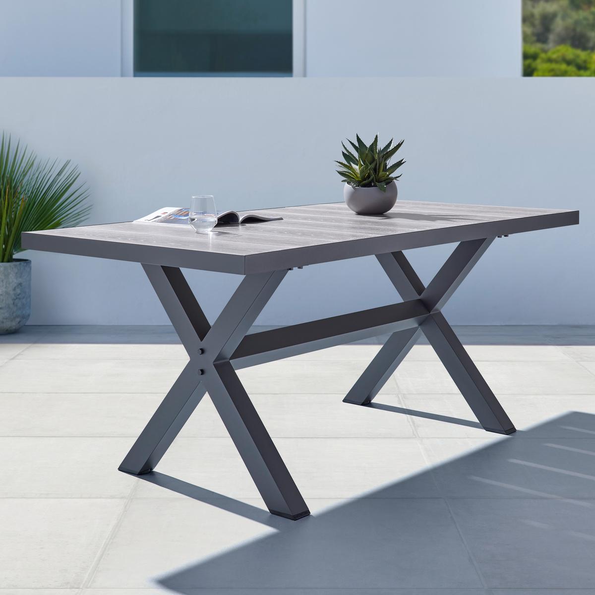 Vrtna Miza Fleur, Temno Siva, Barva Hrasta, 180x90 Cm - temno siva/barve hrasta, Moderno, kovina/keramika (180/75/90,5cm) - Bessagi Garden