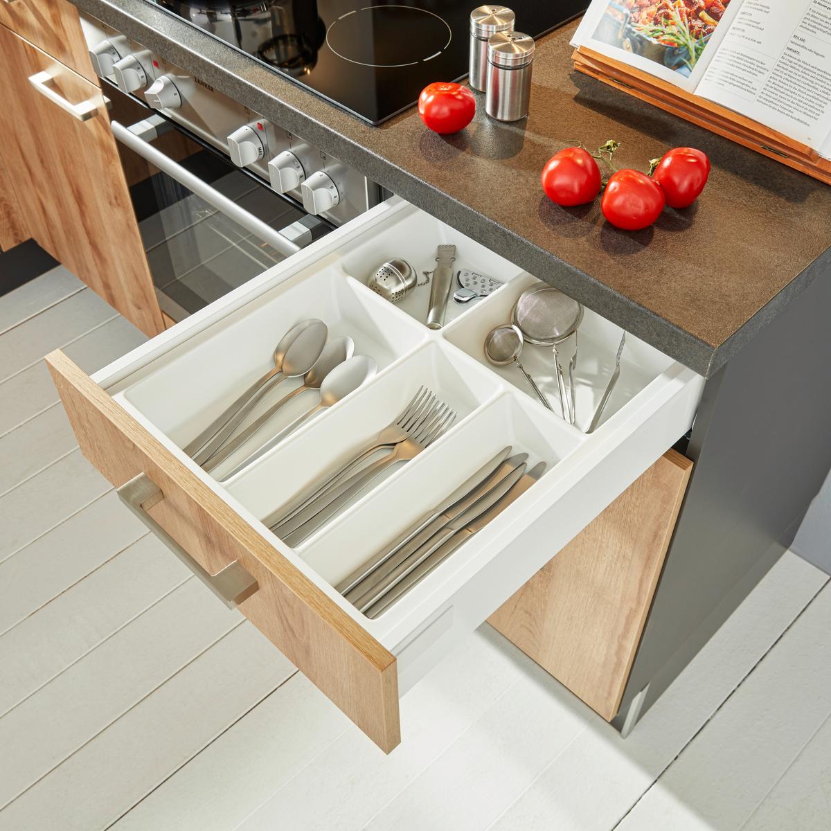 Eckküche inkl. 4 E-Geräte PN100/80 - Eichefarben/Dunkelgrau, MODERN, Holzwerkstoff (265/215cm) - Pino