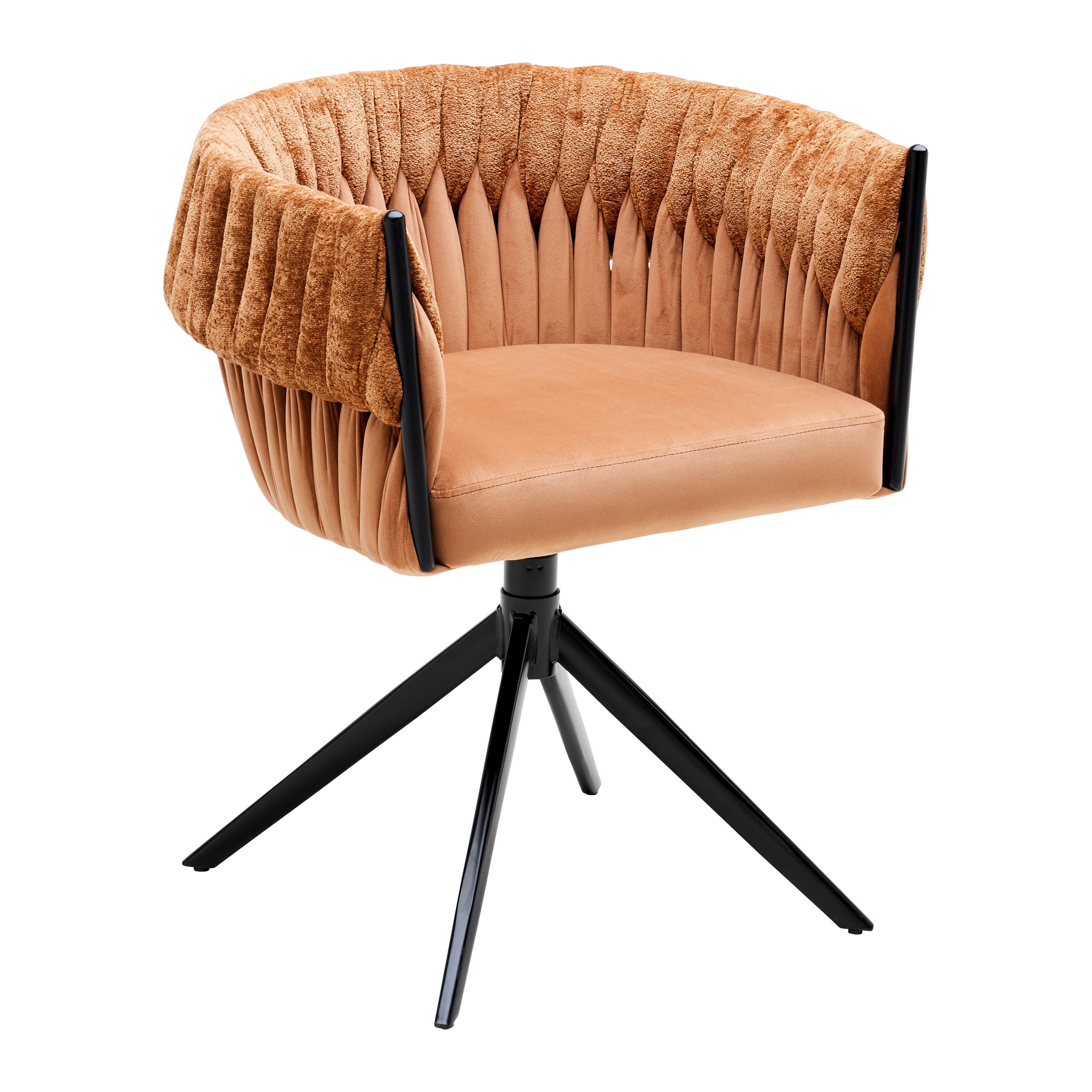 Drehstuhl Twisty in Samt/Chenille Cognacfarben - Cognac/Goldfarben, MODERN, Textil/Metall (65/76/60cm) - Premium Living