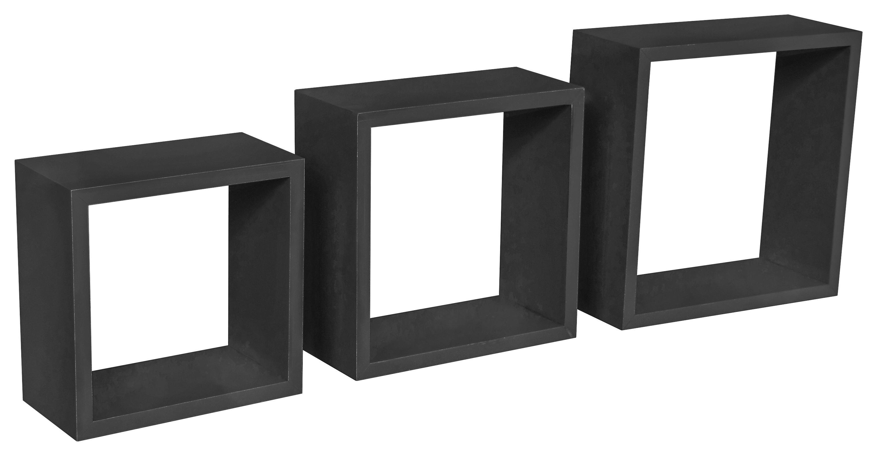 Zidna Polica Set 3/1 Simple 3 - crna, Moderno, pločasti materijal/plastika (30-27-24/30-27-24/12cm) - Best Price