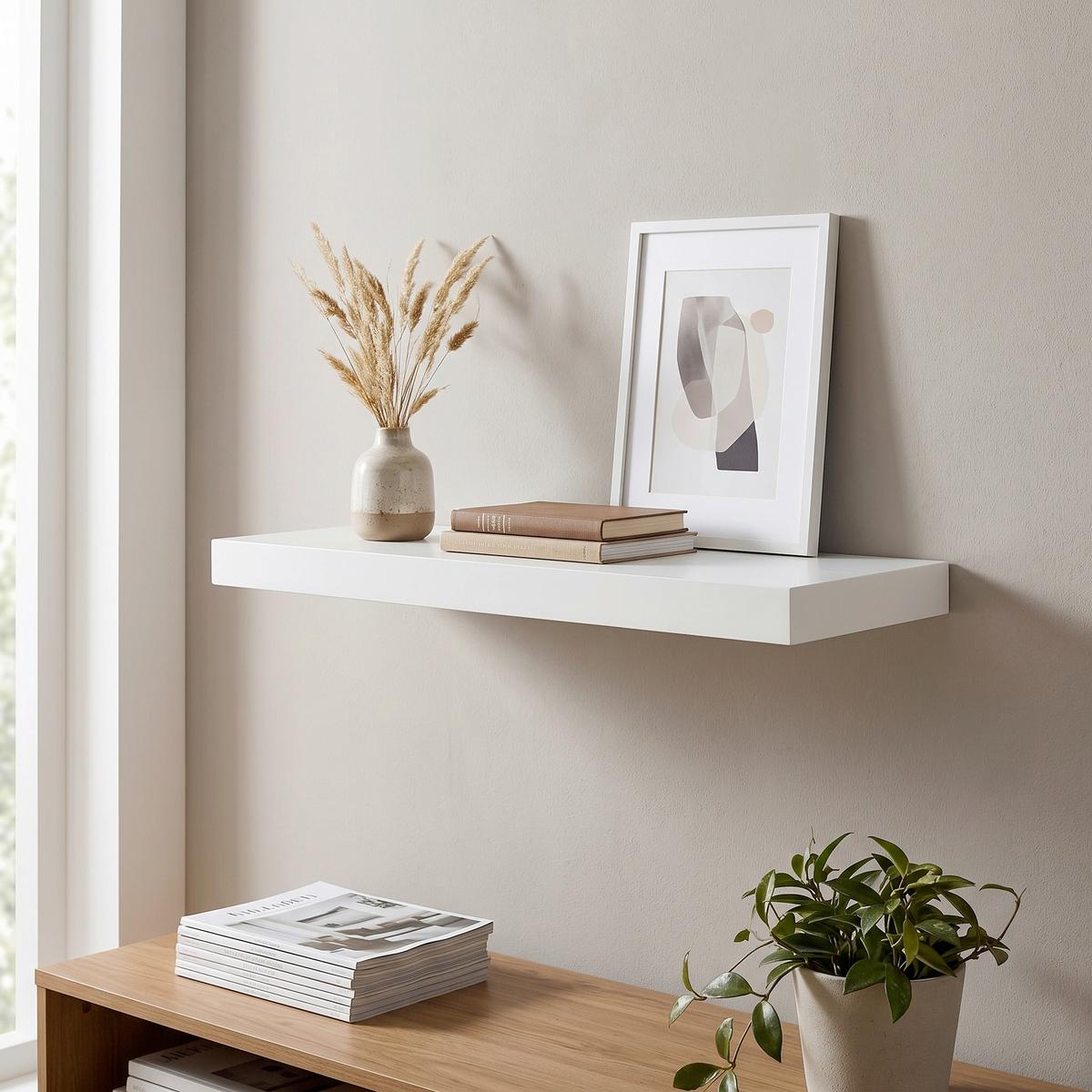 Poliță De Perete Simple - alb, Modern, material pe bază de lemn (80/3,8/23,5cm) - Modern Living