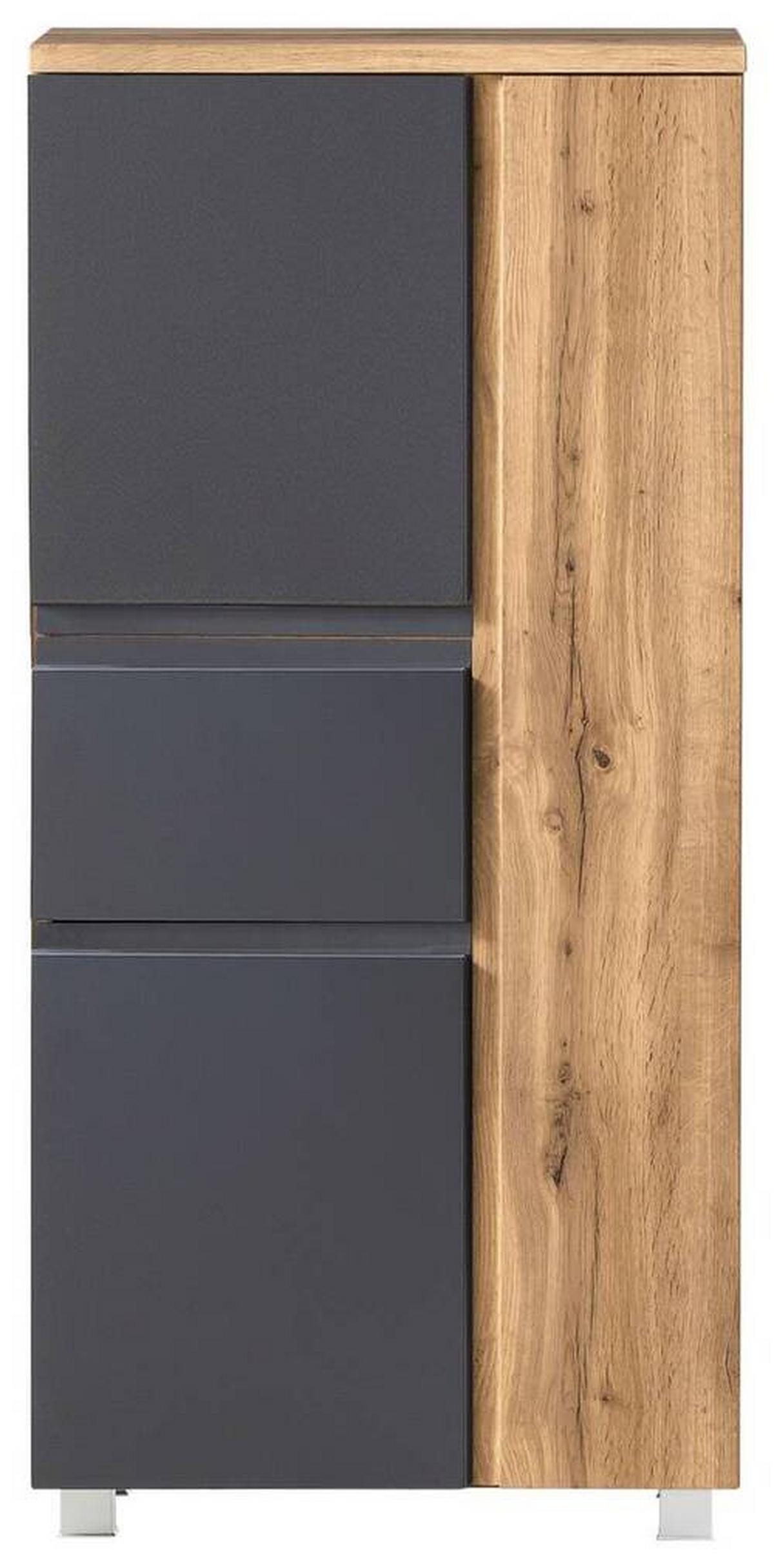 Midischrank Varese ca. 65x130 cm Grau/Eiche - Eiche Wotan/Silberfarben, MODERN, Holzwerkstoff/Kunststoff (65/130/35cm) - Held