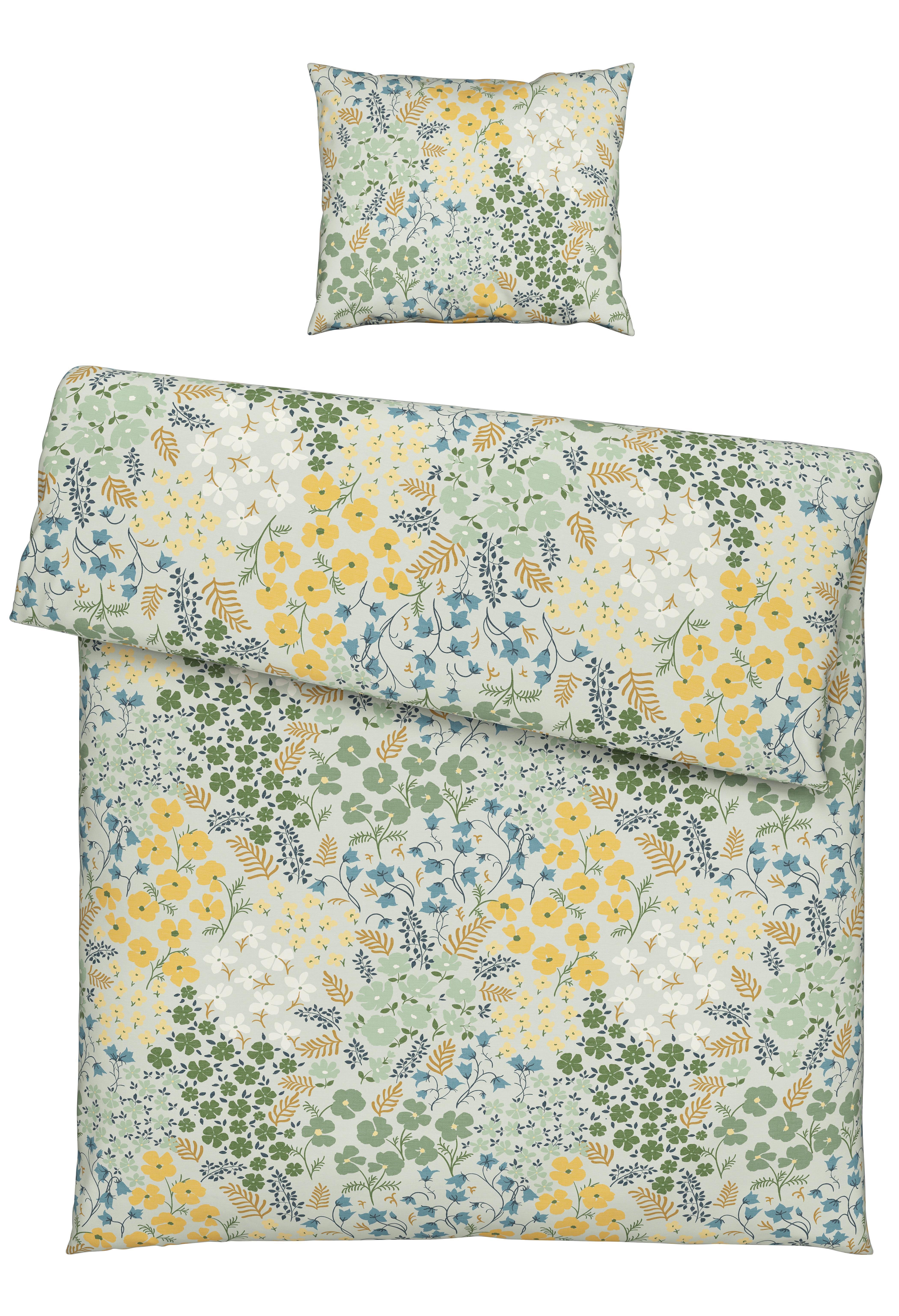 Bettwäscheset Flower - Gelb/Grün, Natur, Textil (160/210cm) - Modern Living