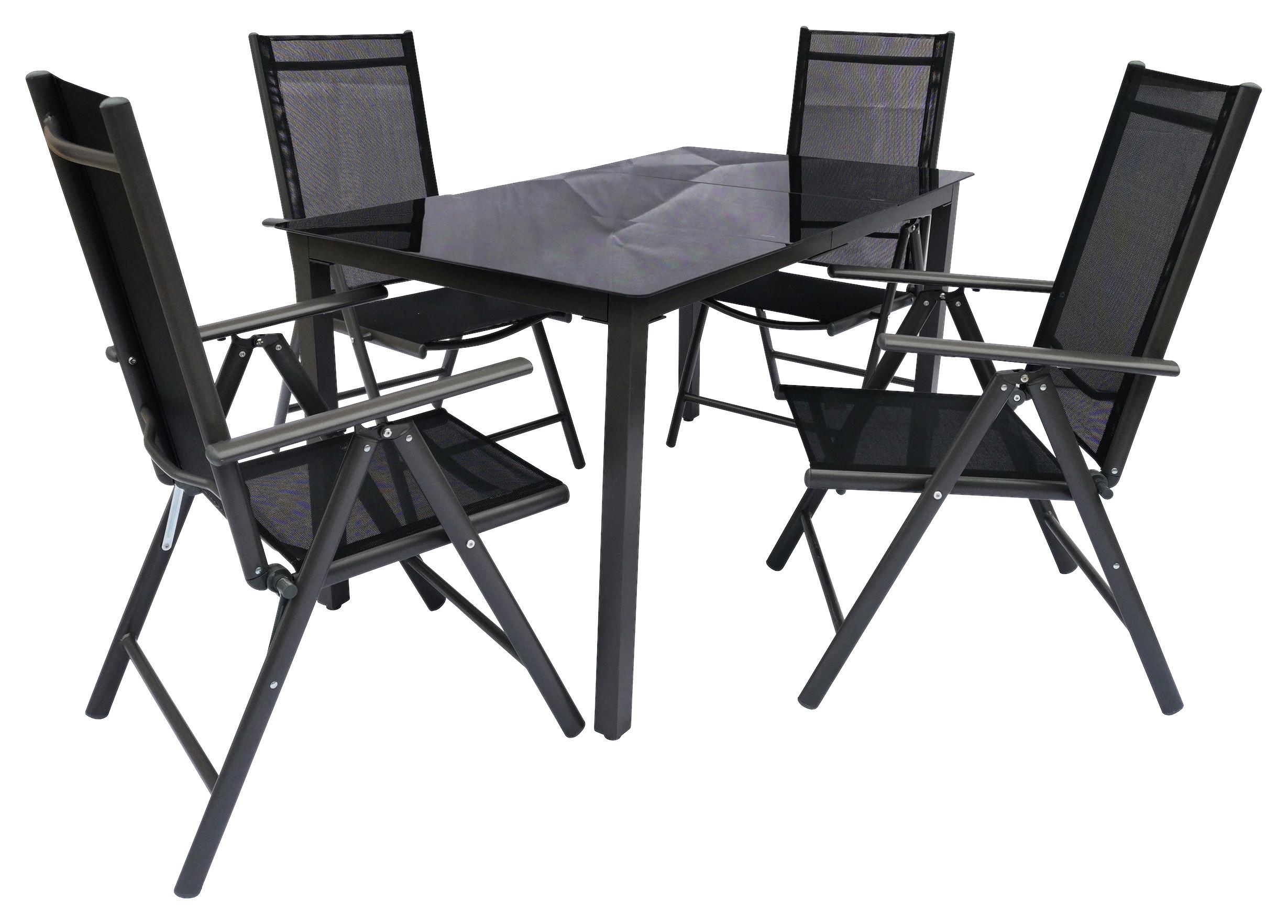 Gartengarnitur 5-tlg. Schwarz - Schwarz, Basics, Metall - Gardenson