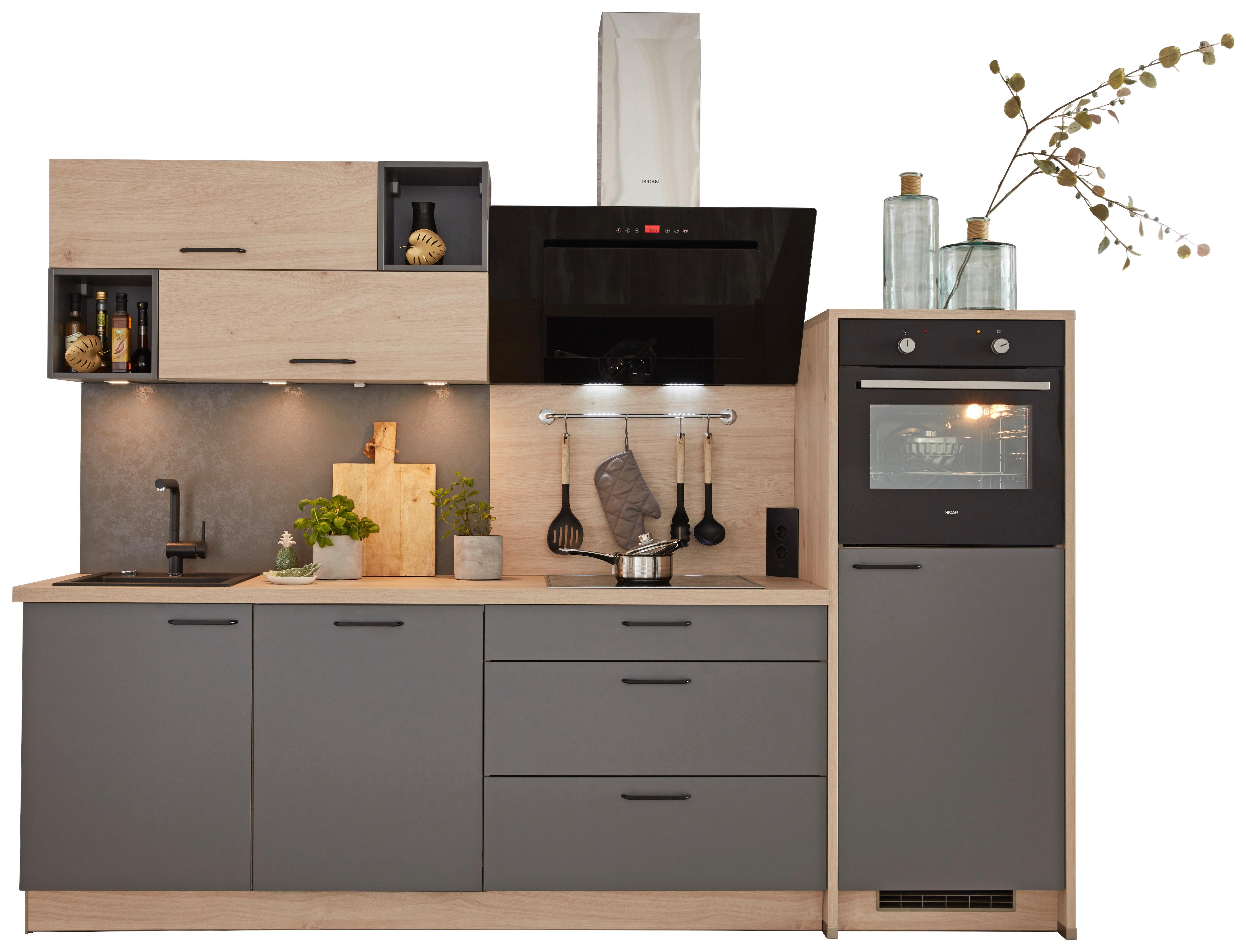 Bucatarie bloc WIN/PLAN - culoare lemn stejar/antracit, Modern, material pe bază de lemn (275ml) - Express-Kuechen