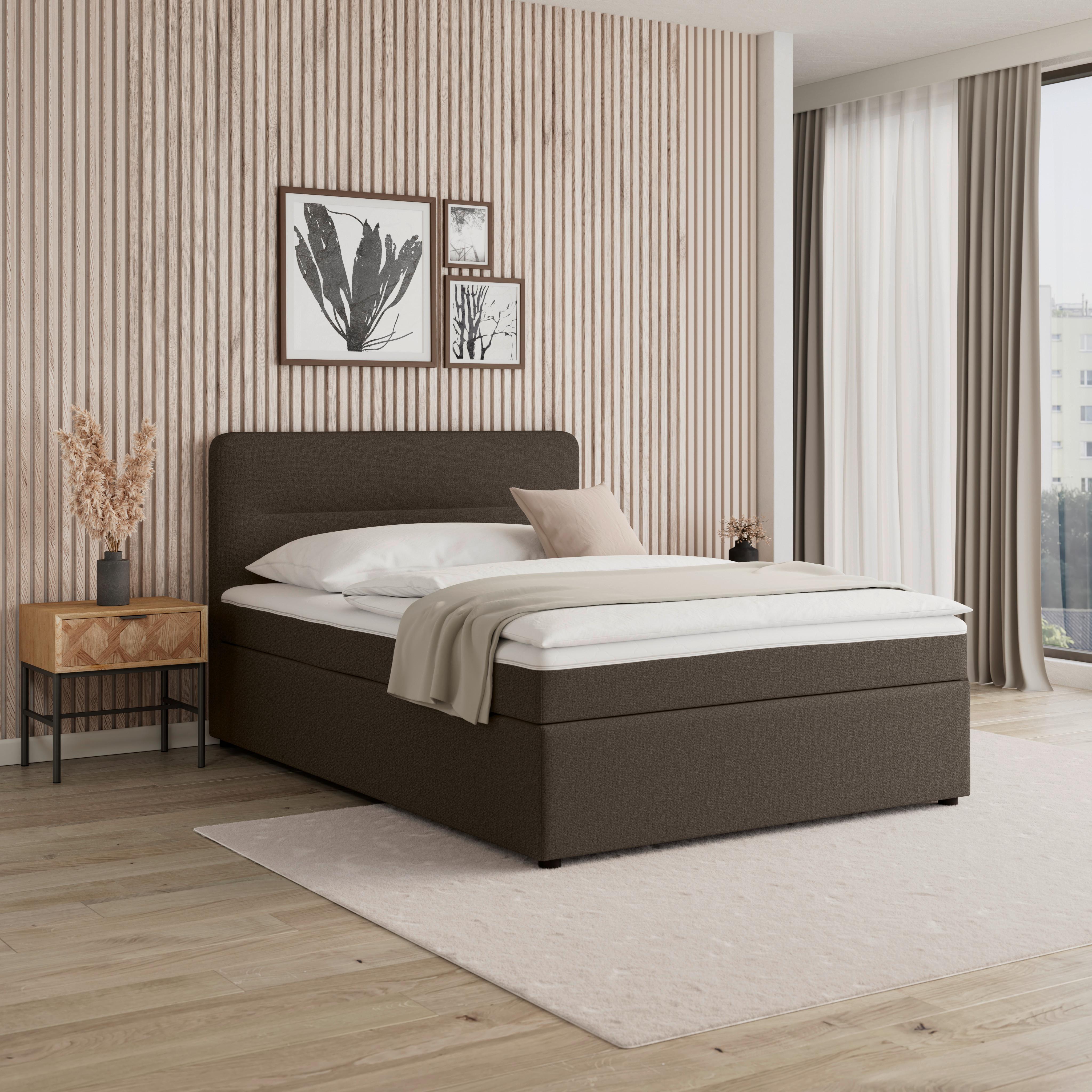BOXSÄNG MARCO - brun/svart, Modern, trä/textil (140/200cm) - Bessagi Home