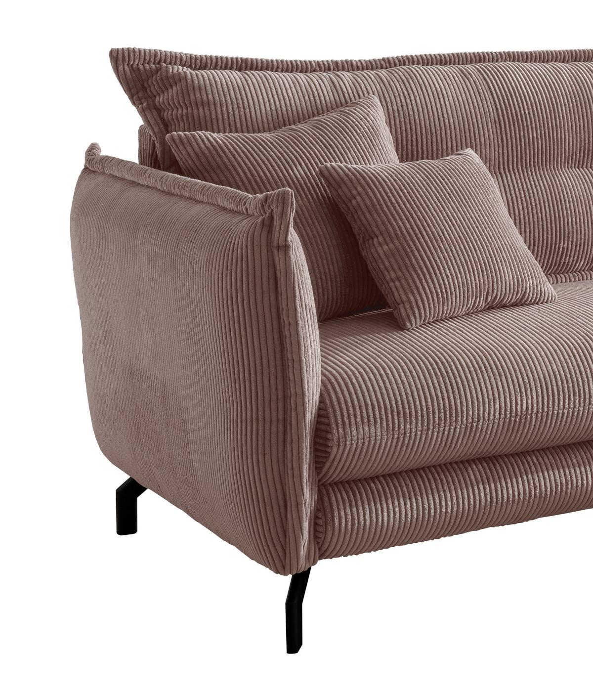 Wohnlandschaft Lava Rosa Cord - Schwarz/Rosa, MODERN, Textil/Metall (255/180cm) - Livetastic