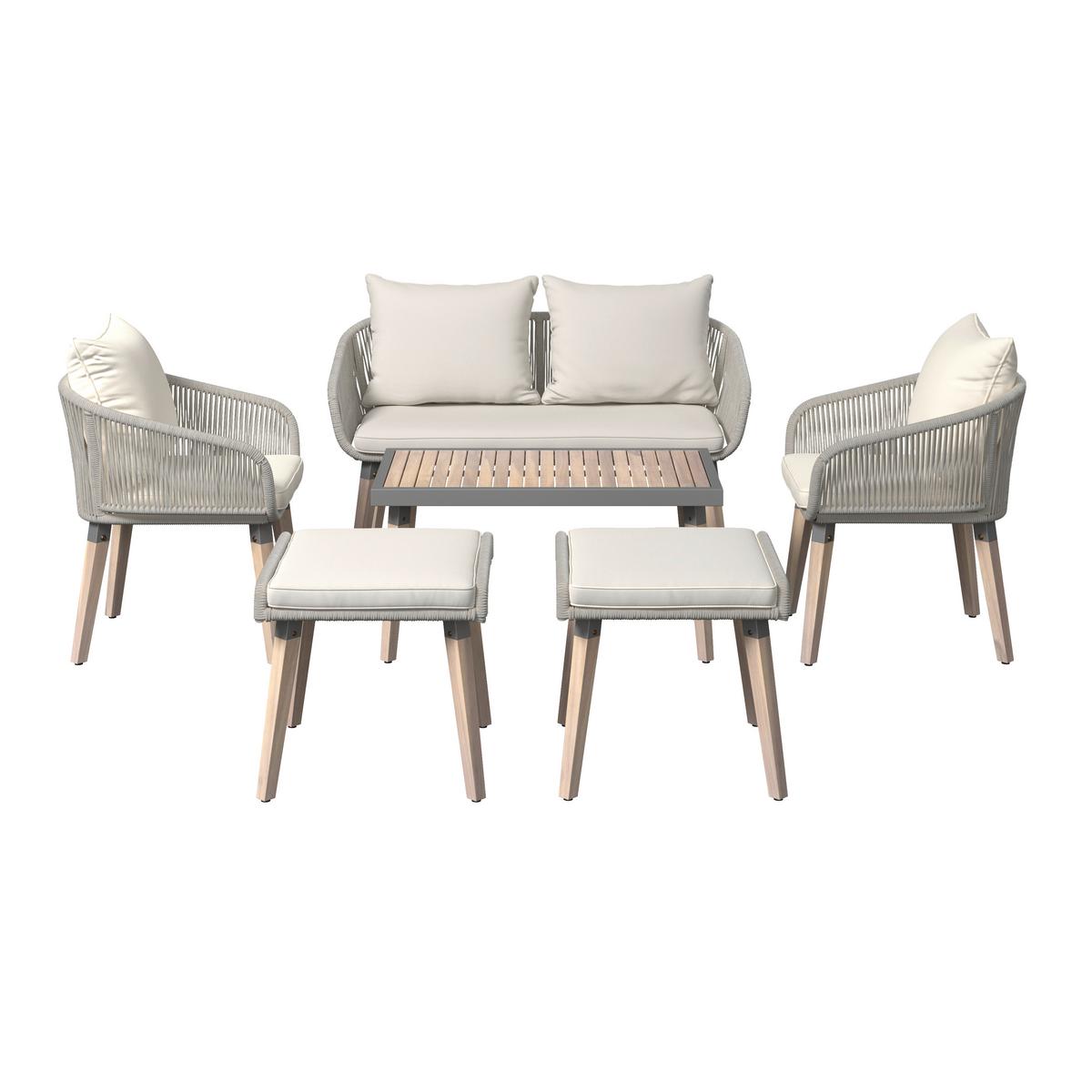 Loungegarnitur Elodie Grau Echtholz/Textil - Greige/Creme, Modern, Holz/Kunststoff - Bessagi Garden