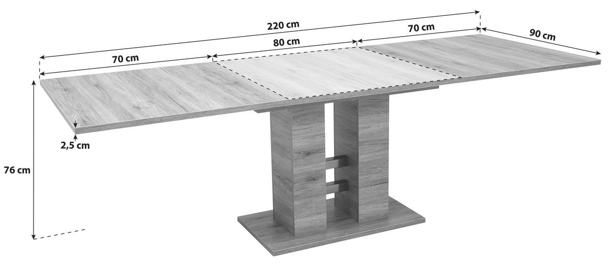 Raztegljiva Miza Helena, Barva Hrasta, 140-220 X 90 Cm - barve hrasta, Konvencionalno, leseni material (140-220/76/90cm) - Mömax