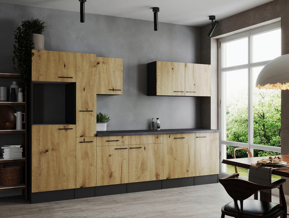 Kuhinjski Blok Brez Aparatov Oliver, 310cm - črna/siva, Design, kovina/leseni material (310cm) - Respekta