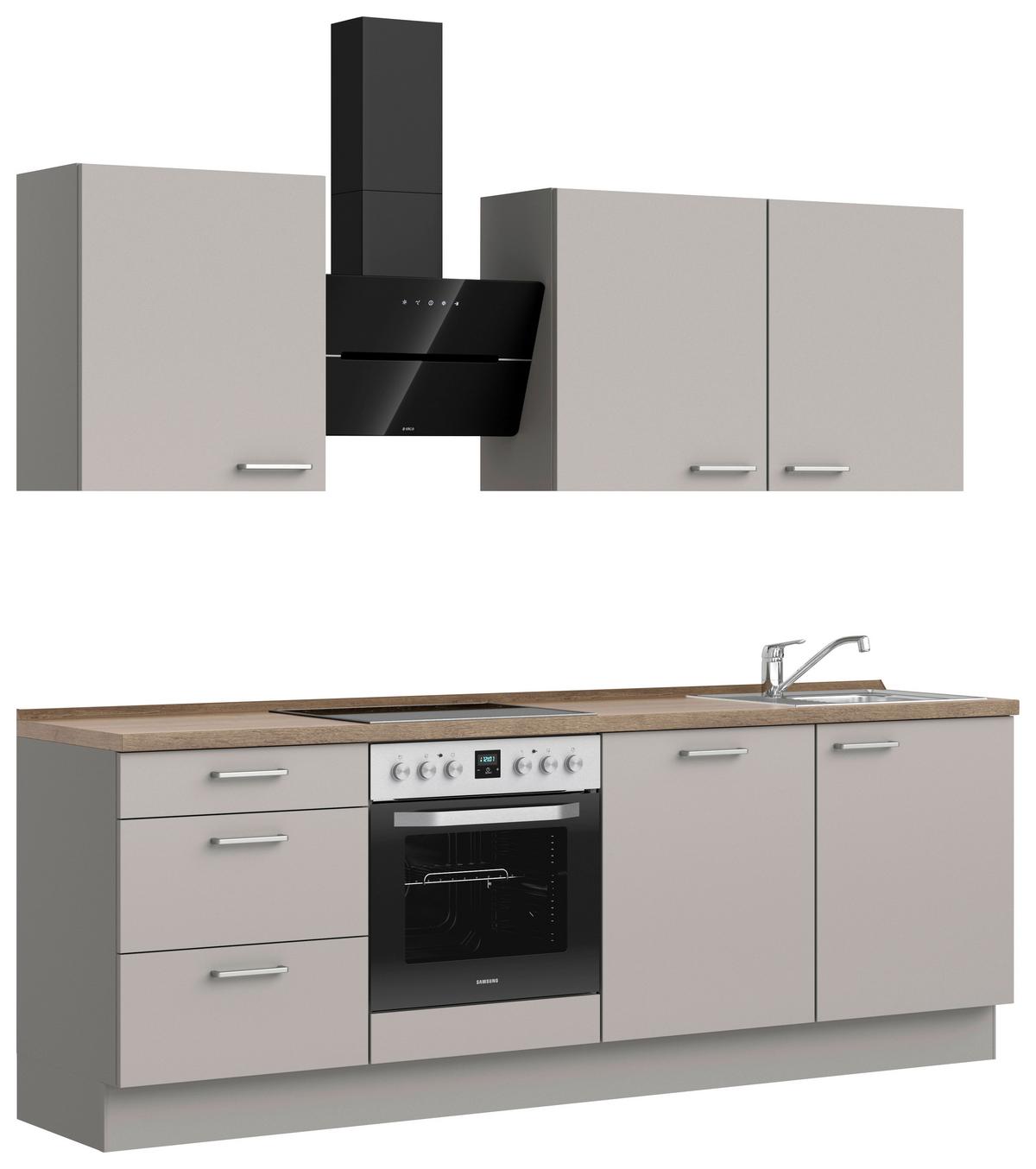 Küchenblock Touch High m. Geräten Grau - Eiche dunkel/Edelstahlfarben, MODERN, Holzwerkstoff/Metall (240cm) - Nobilia