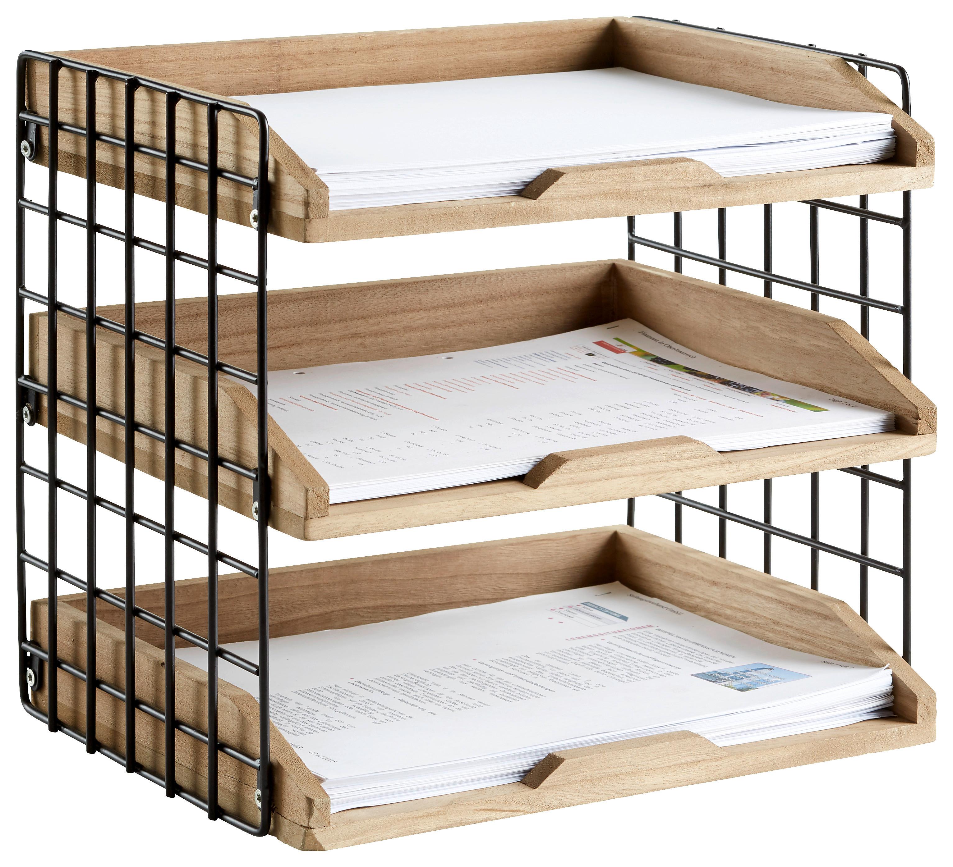 Pisemski Odlagalnik Cage - črna/rjava, Trendi, kovina/les (34/25/30cm) - Mömax