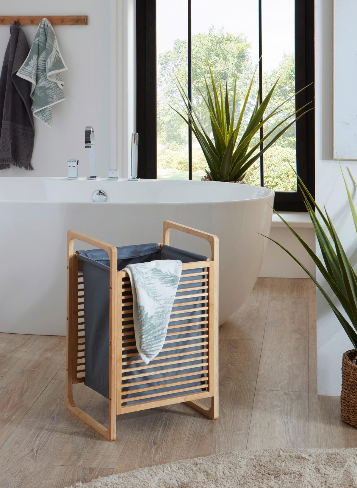 WÄSCHEKORB KLEINMÖBEL - Eichefarben/Grau, Design, Holzwerkstoff/Textil (31,8/75,5/60,6cm) - MID.YOU